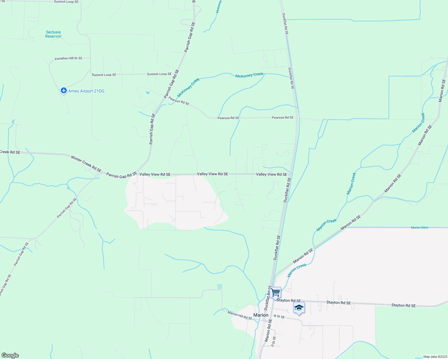 map of restaurants, bars, coffee shops, grocery stores, and more near 5476 Valley View Rd SE in Turner