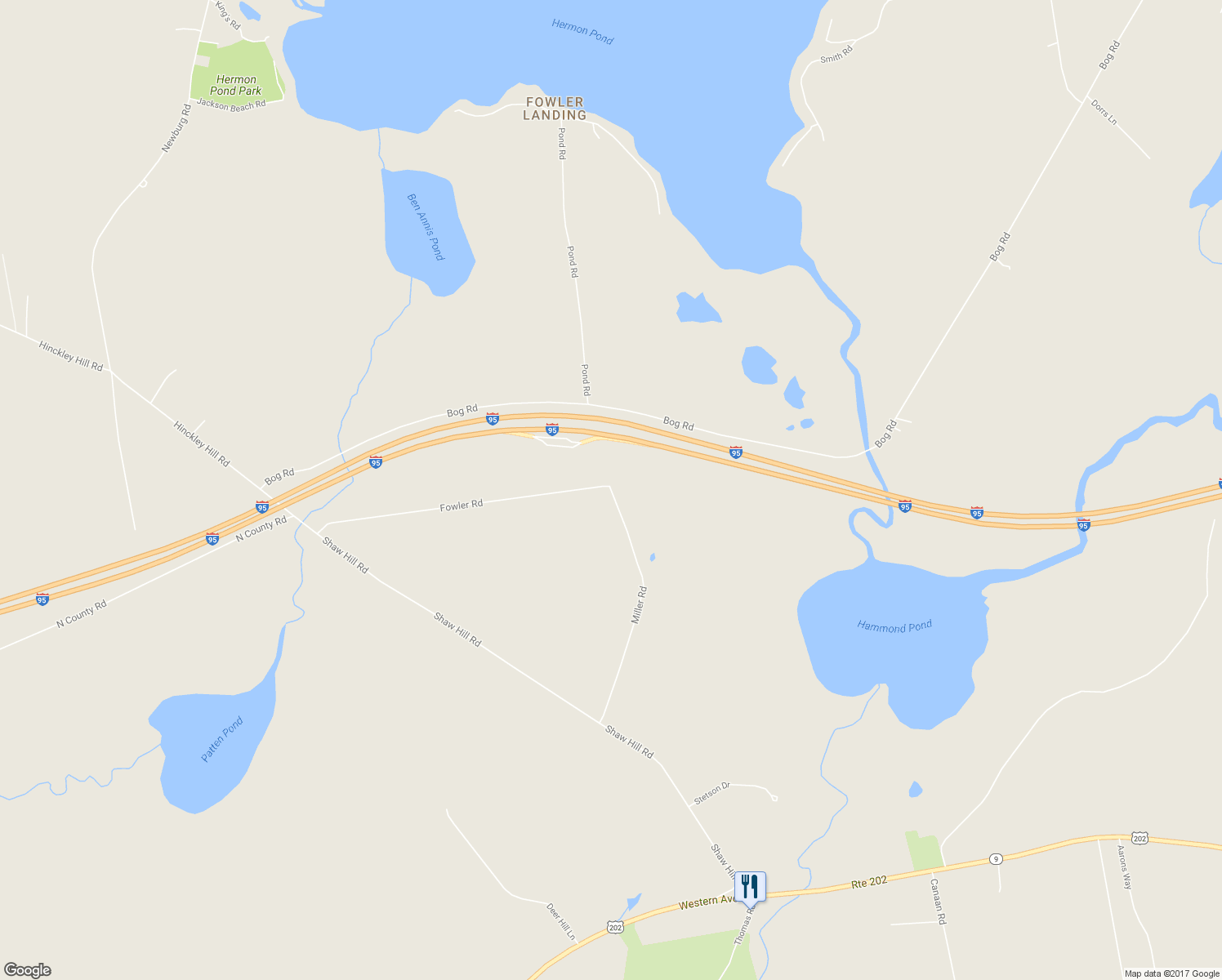 map of restaurants, bars, coffee shops, grocery stores, and more near 136 Miller Road in Hampden