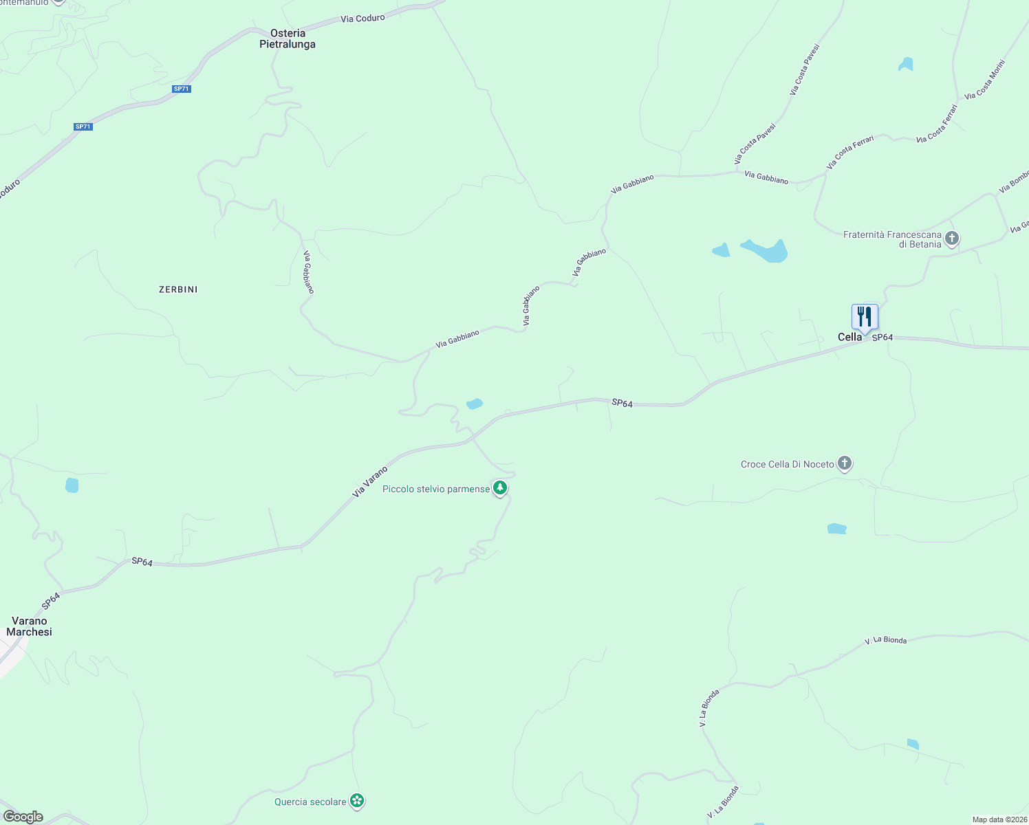 map of restaurants, bars, coffee shops, grocery stores, and more near 37 Strada Provinciale 64 in Provincia di Parma