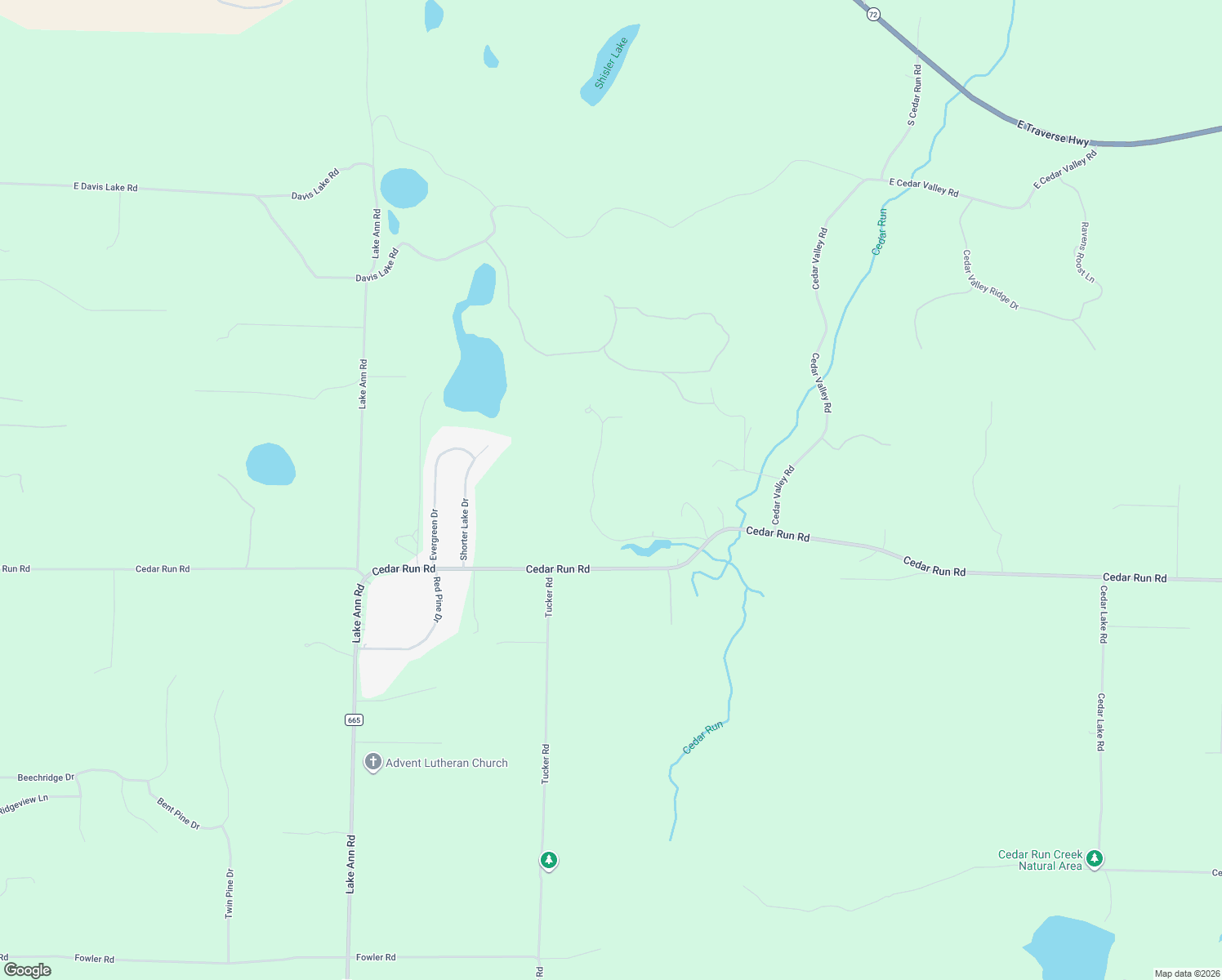 map of restaurants, bars, coffee shops, grocery stores, and more near 20928 Cedar Run Road in Traverse City