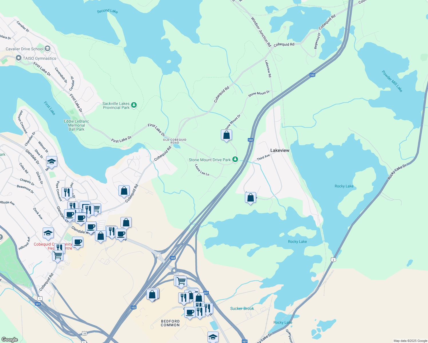 map of restaurants, bars, coffee shops, grocery stores, and more near 48 Laura Lee Lane in Lower Sackville