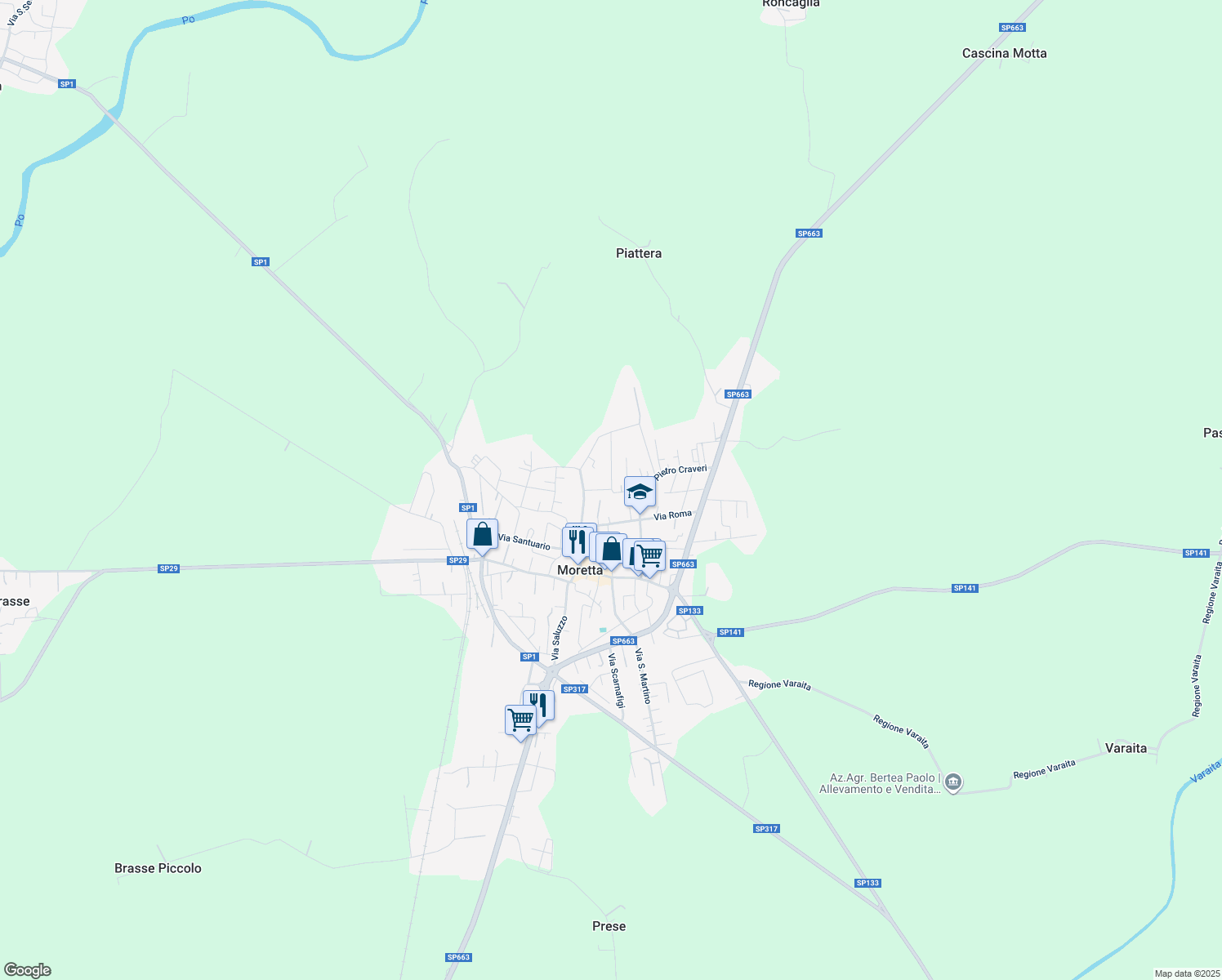 map of restaurants, bars, coffee shops, grocery stores, and more near 1 Via Macario in Moretta