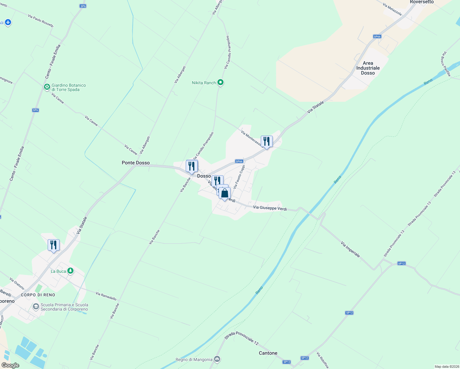 map of restaurants, bars, coffee shops, grocery stores, and more near 15 Via Claudio Gallerani in Dosso