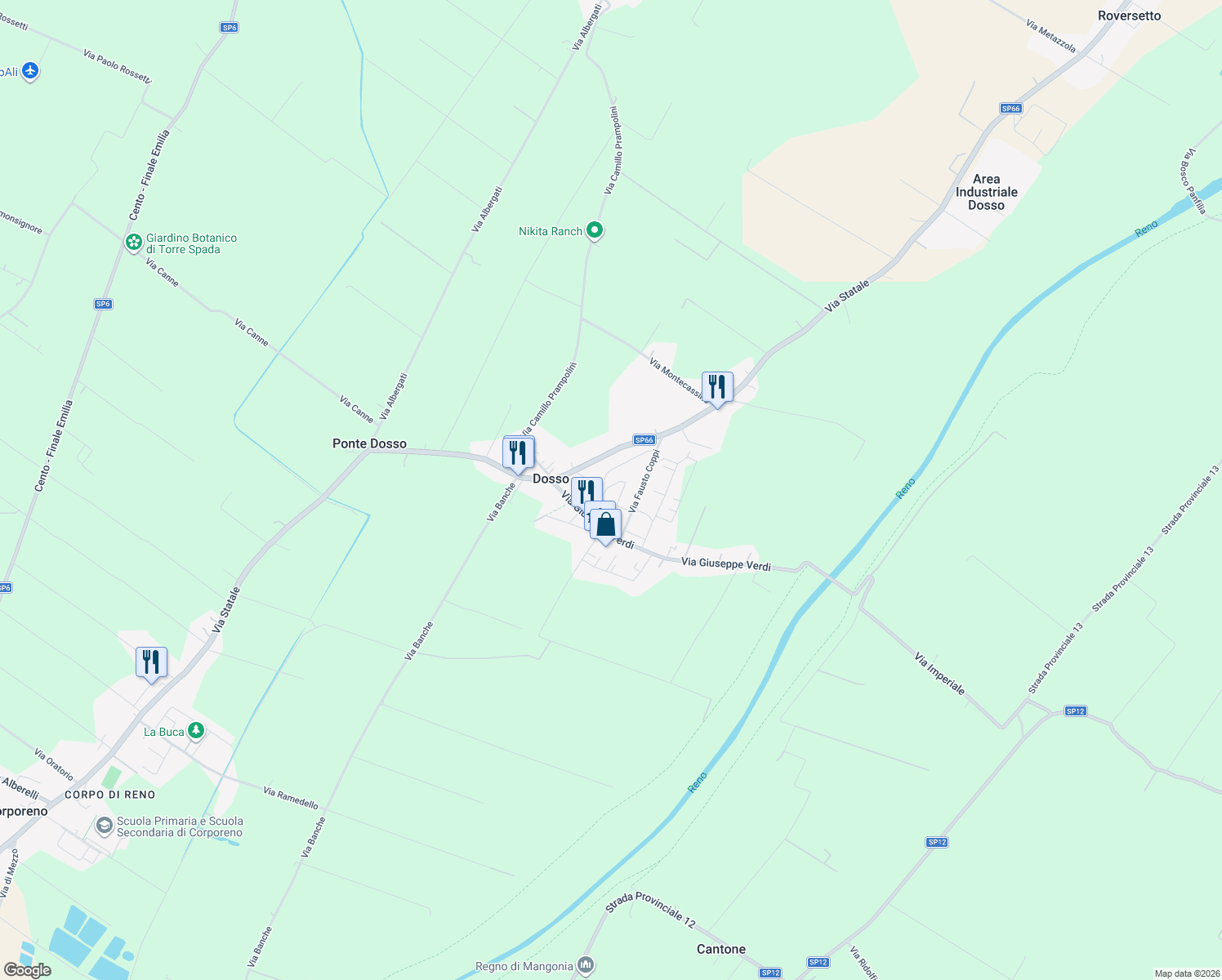 map of restaurants, bars, coffee shops, grocery stores, and more near 15 Via Claudio Gallerani in Dosso