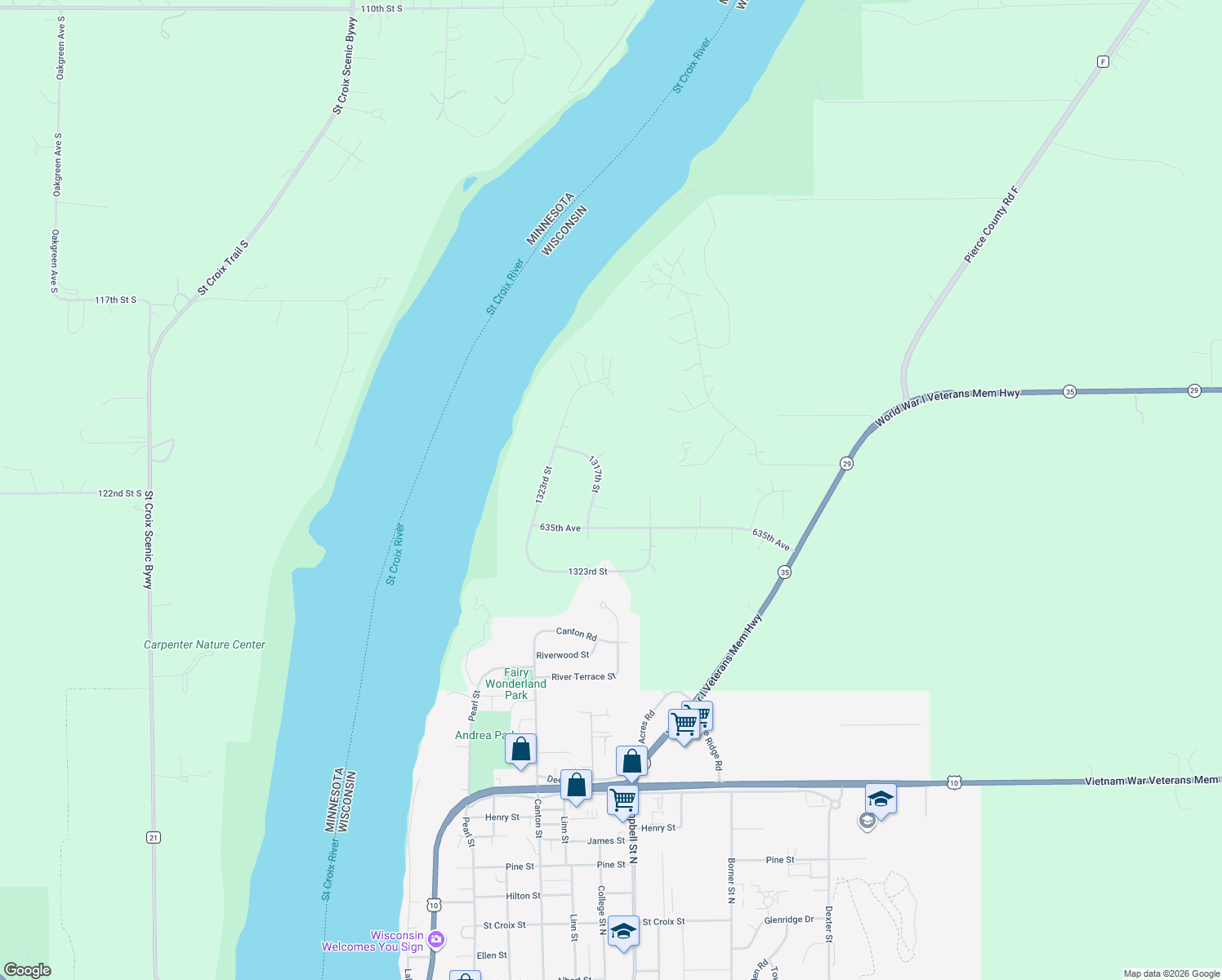 map of restaurants, bars, coffee shops, grocery stores, and more near 6398 1317th St in Prescott