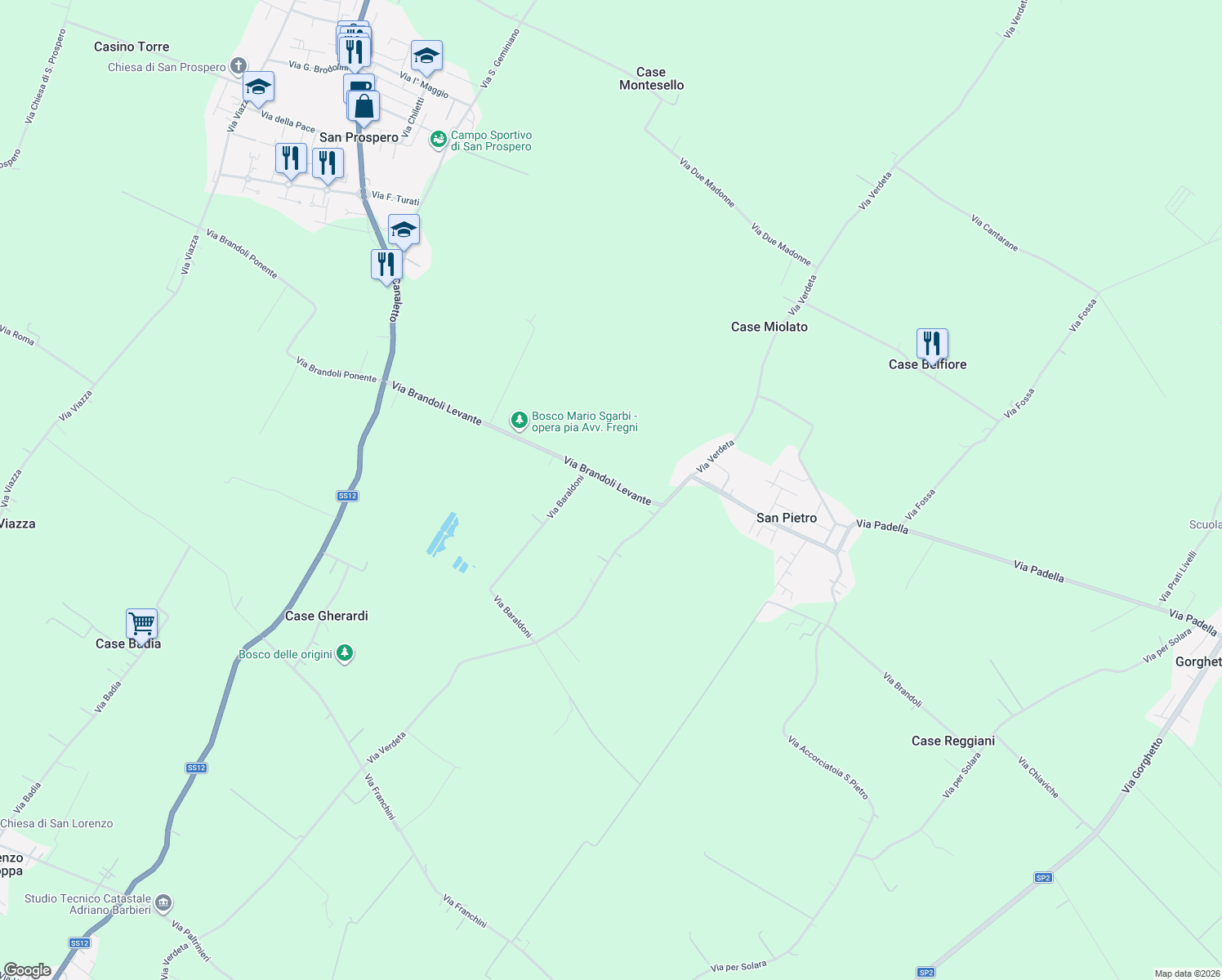 map of restaurants, bars, coffee shops, grocery stores, and more near 10 Via Brandoli Levante in San Pietro