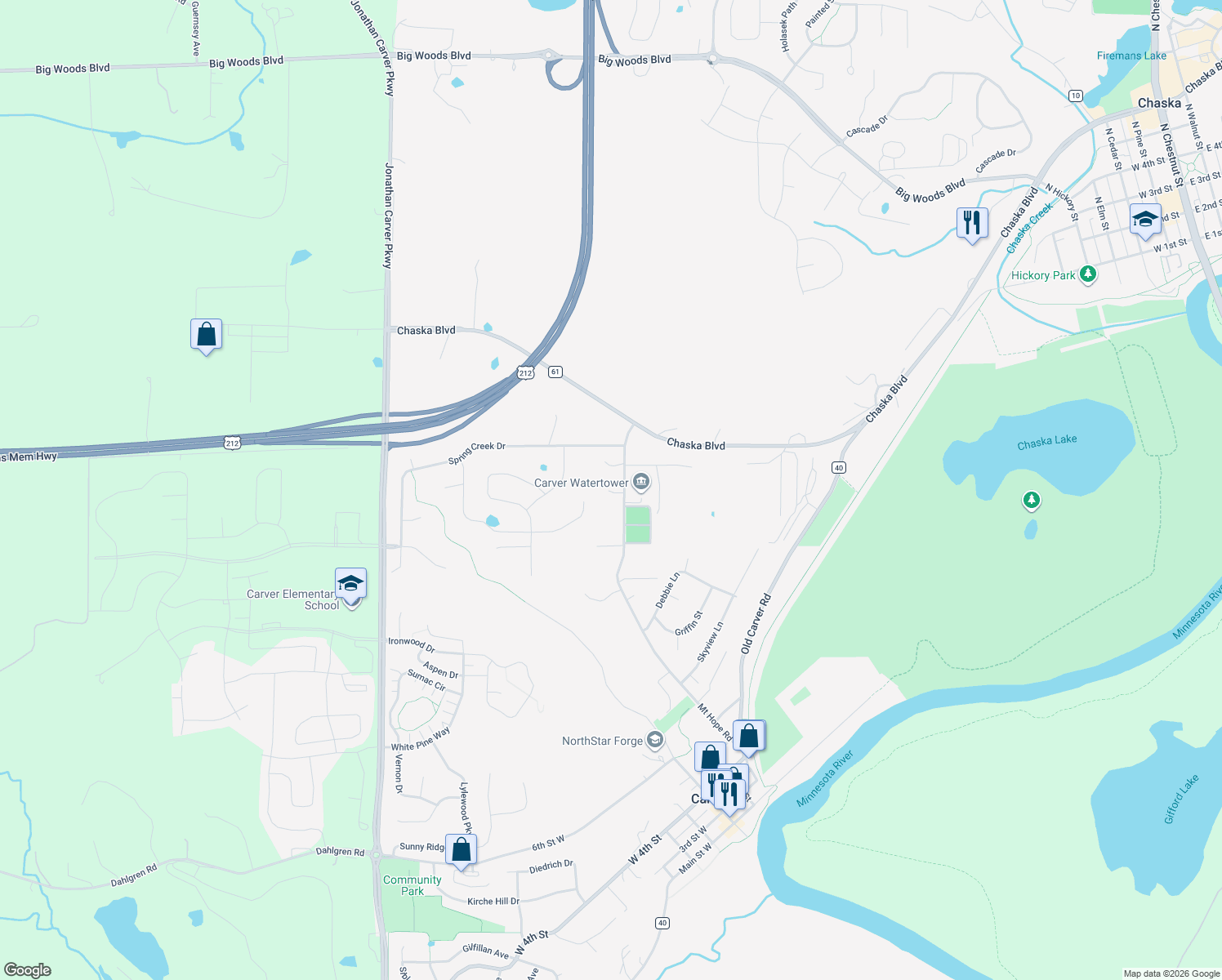 map of restaurants, bars, coffee shops, grocery stores, and more near 1840 Mount Hope Road in Carver