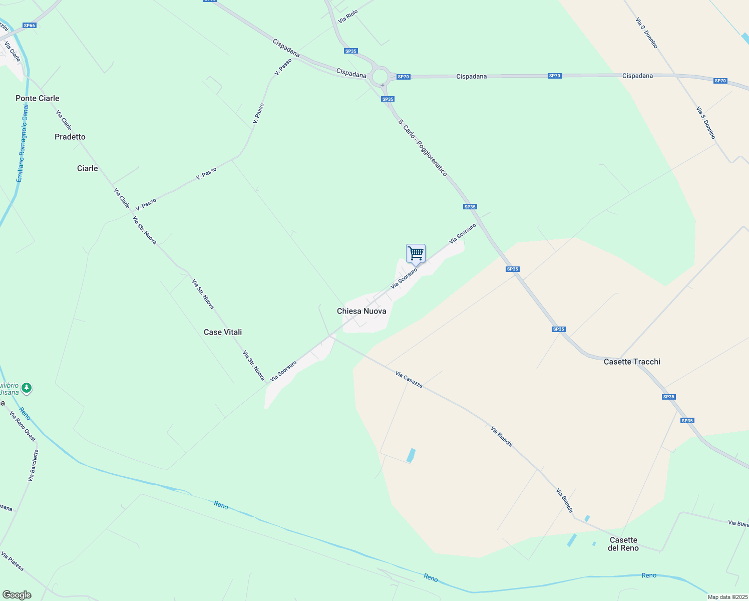 map of restaurants, bars, coffee shops, grocery stores, and more near 131 Via Scorsuro in Provincia di Ferrara