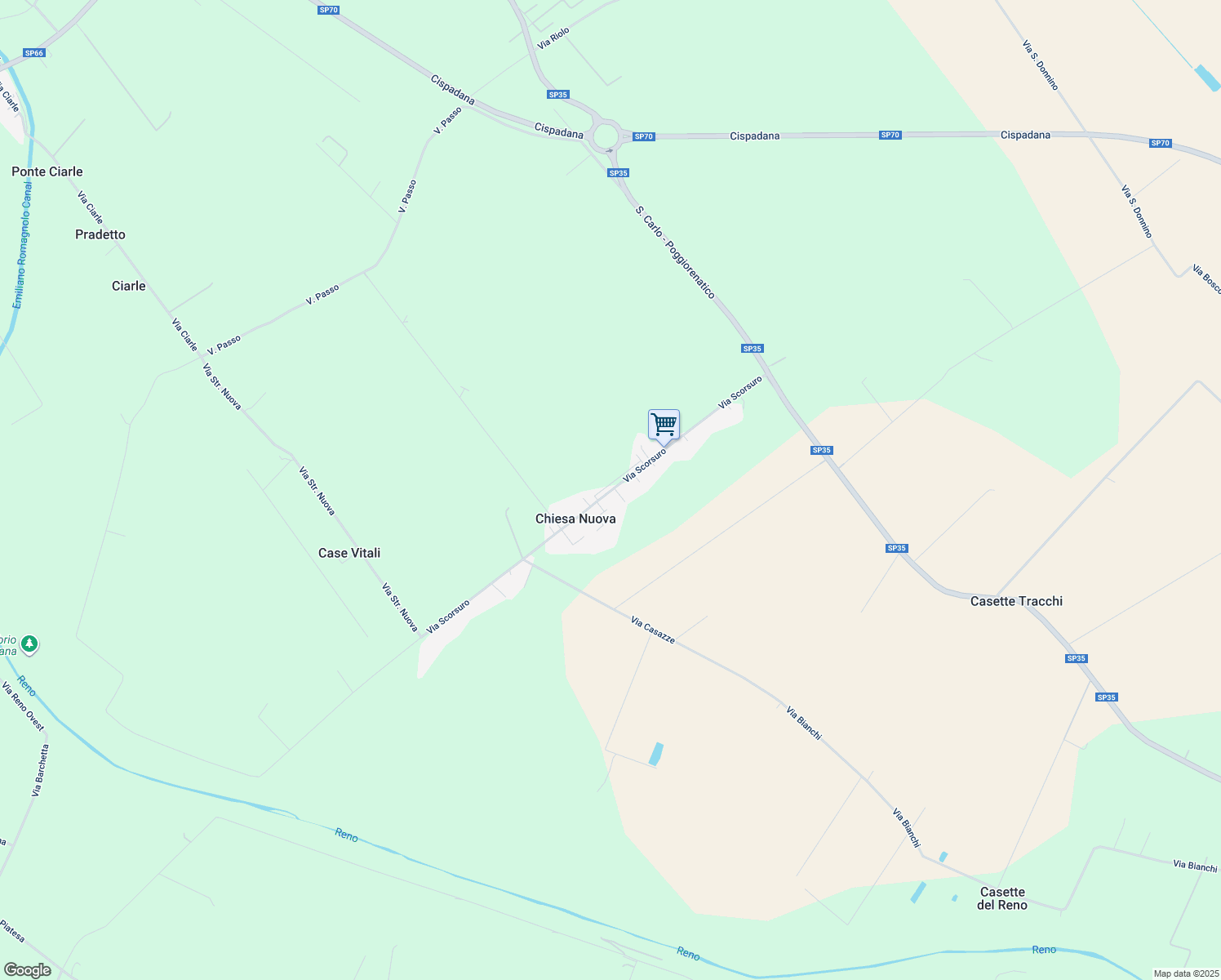 map of restaurants, bars, coffee shops, grocery stores, and more near 131 Via Scorsuro in Provincia di Ferrara