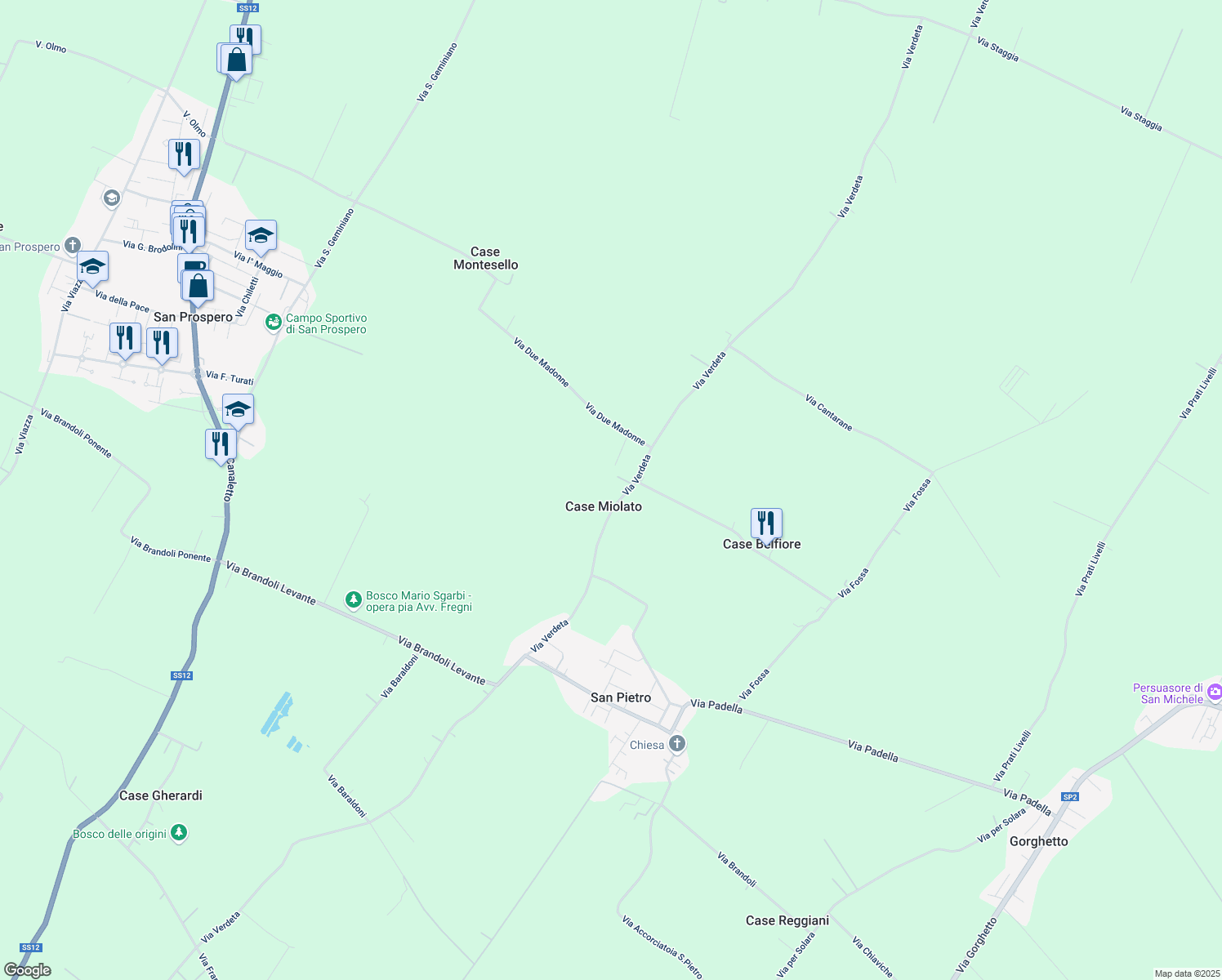map of restaurants, bars, coffee shops, grocery stores, and more near 20 Via Verdeta in Case Miolato