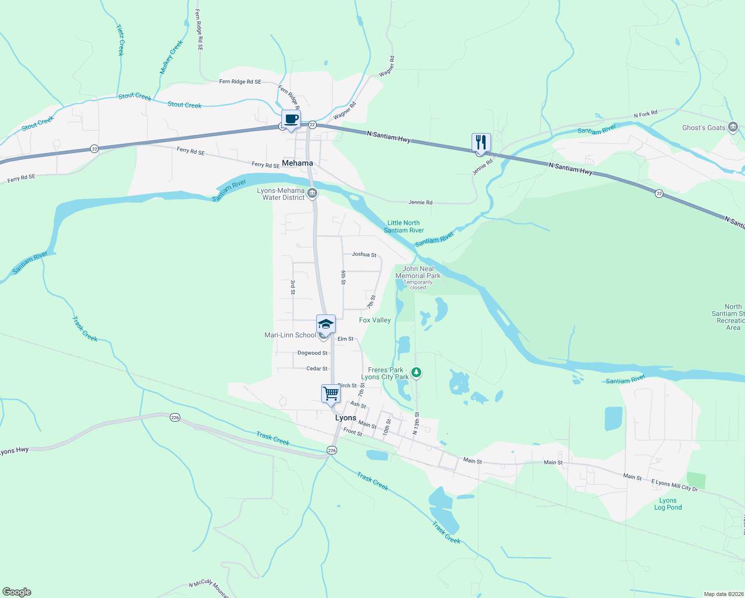map of restaurants, bars, coffee shops, grocery stores, and more near 800 7th Street in Lyons