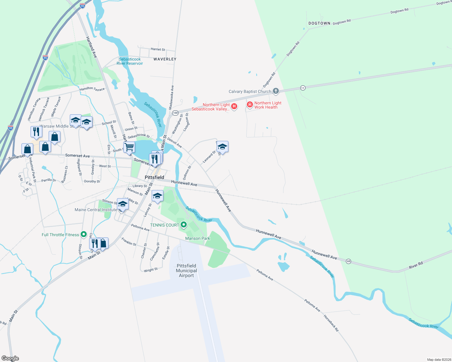 map of restaurants, bars, coffee shops, grocery stores, and more near 133 Davis Street in Pittsfield