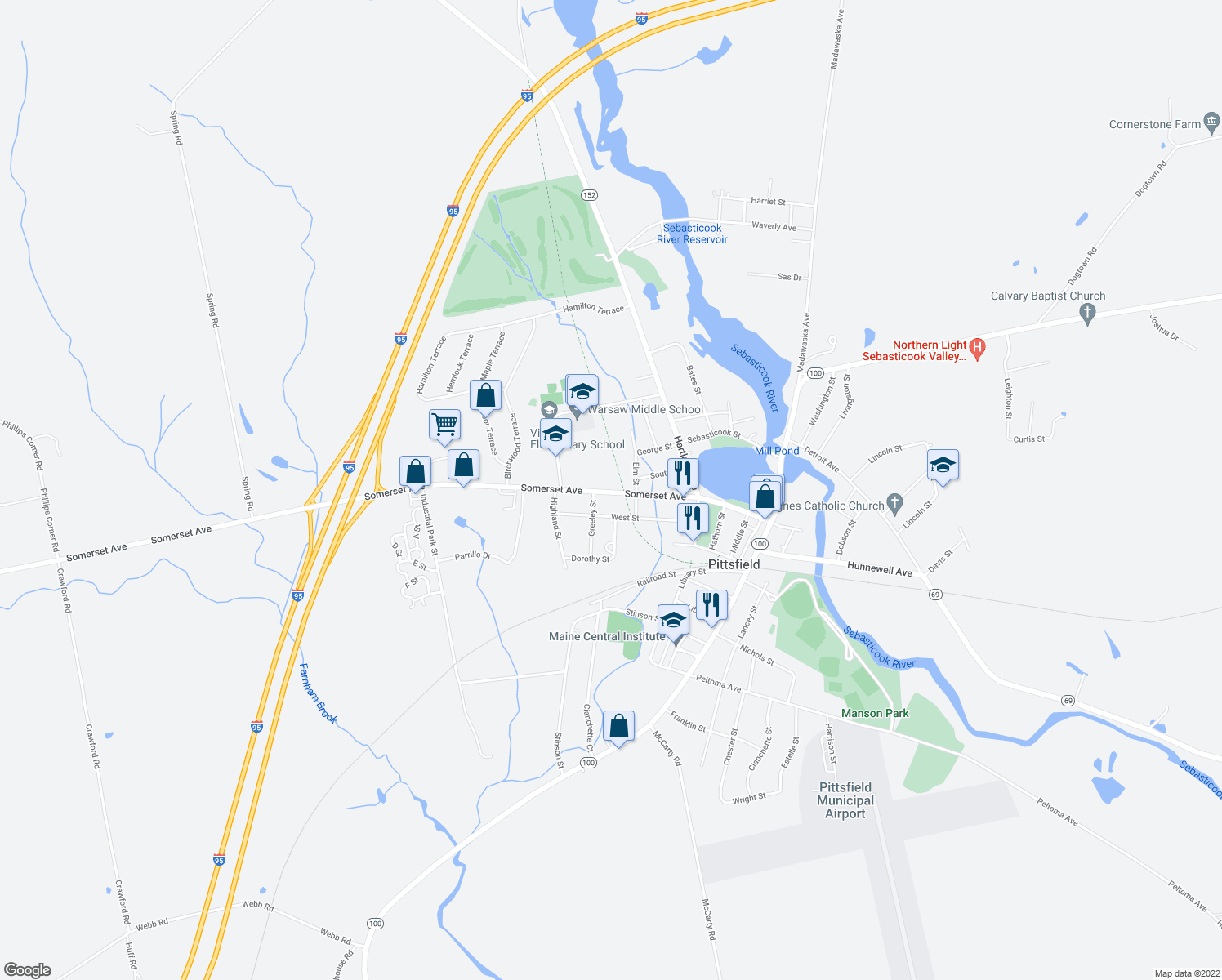 map of restaurants, bars, coffee shops, grocery stores, and more near 279 Somerset Avenue in Pittsfield