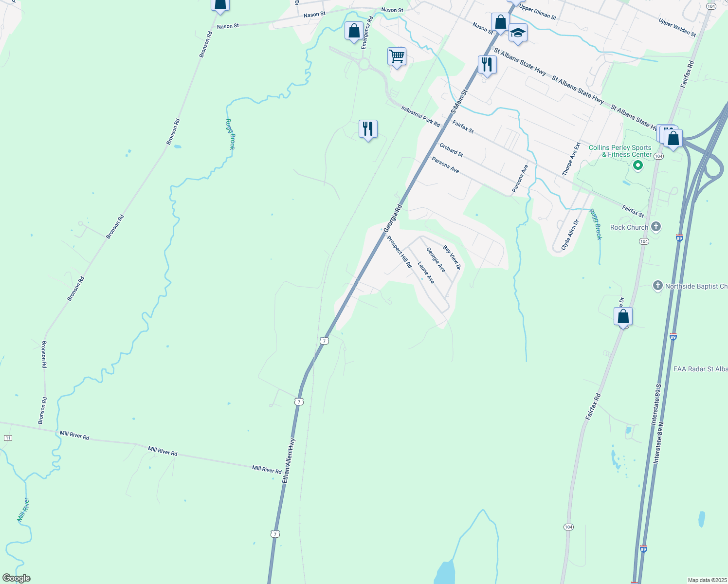 map of restaurants, bars, coffee shops, grocery stores, and more near Martin Drive in Saint Albans Town