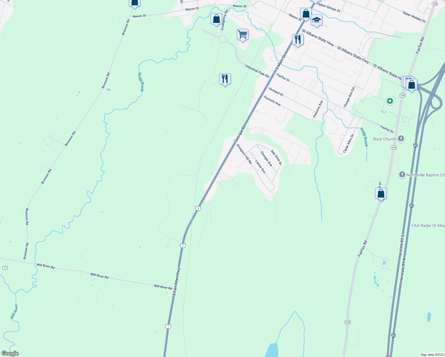 map of restaurants, bars, coffee shops, grocery stores, and more near Martin Drive in Saint Albans Town