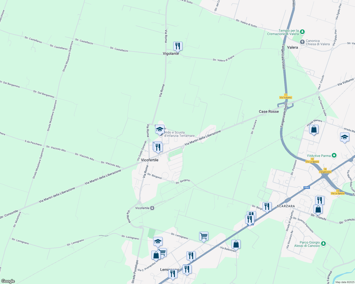 map of restaurants, bars, coffee shops, grocery stores, and more near 35 Via Reims in Vicofertile