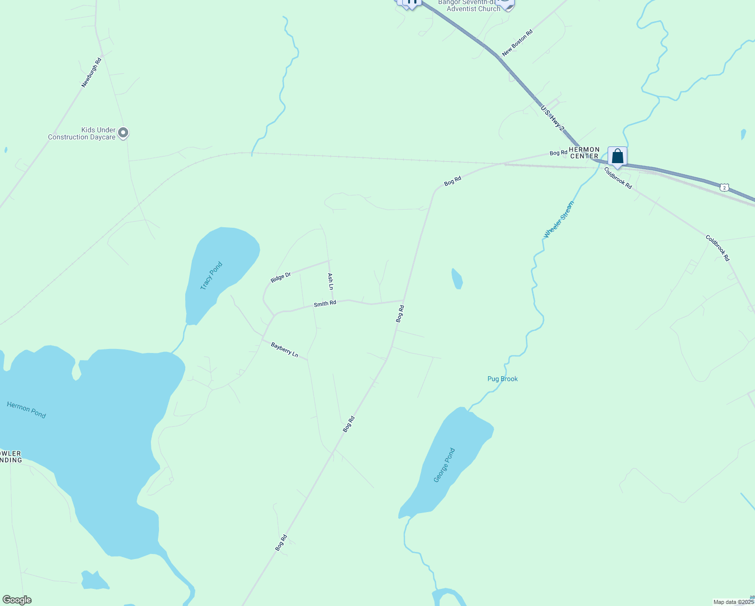 map of restaurants, bars, coffee shops, grocery stores, and more near 33 Smith Road in Hermon