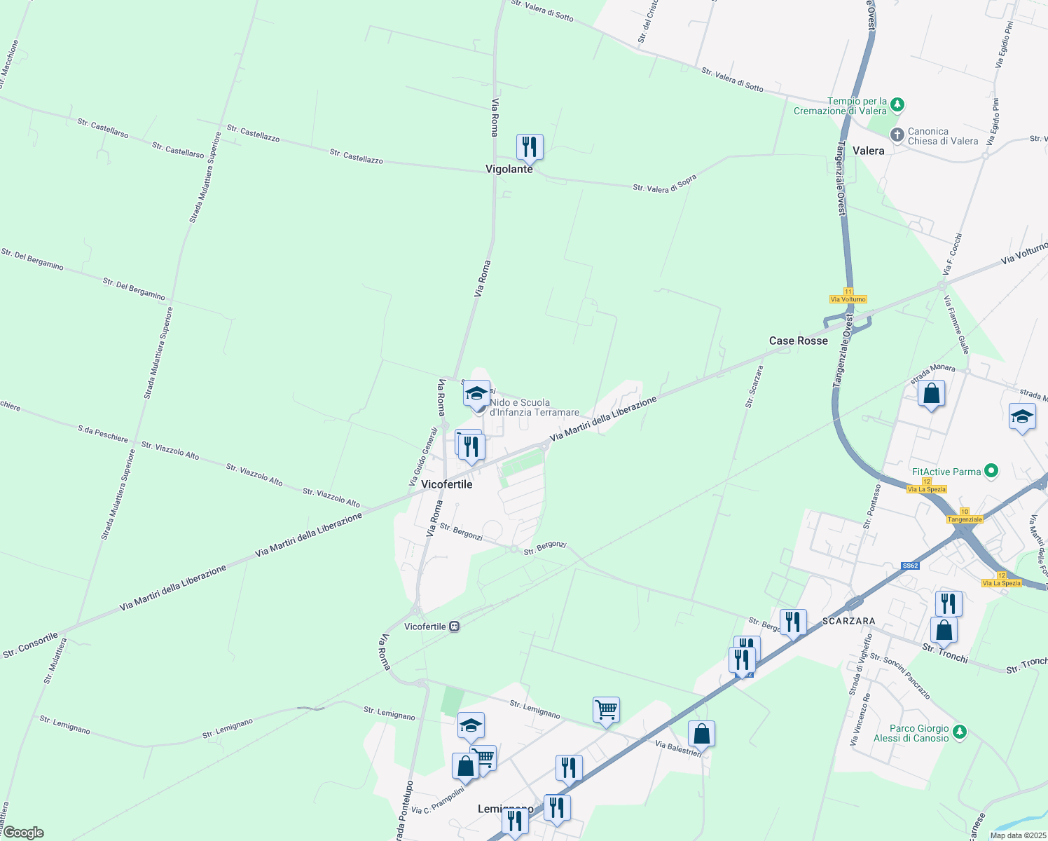 map of restaurants, bars, coffee shops, grocery stores, and more near 35 Via Reims in Vicofertile