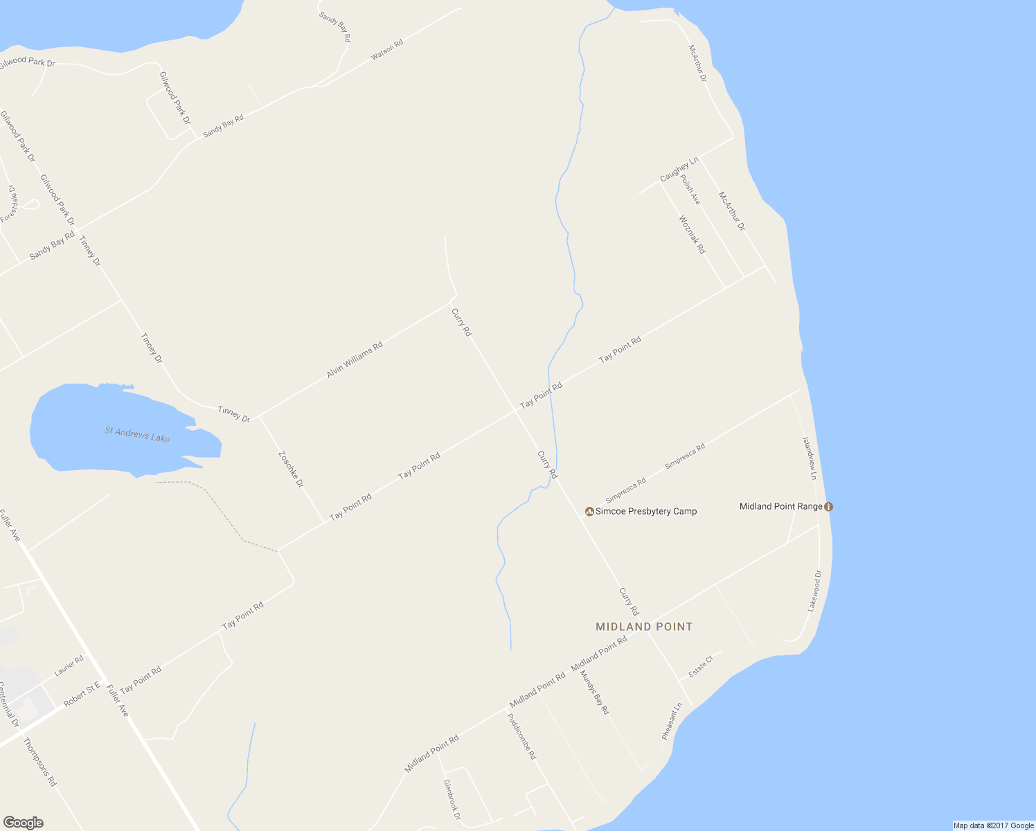 map of restaurants, bars, coffee shops, grocery stores, and more near 841 Curry Road in Penetanguishene