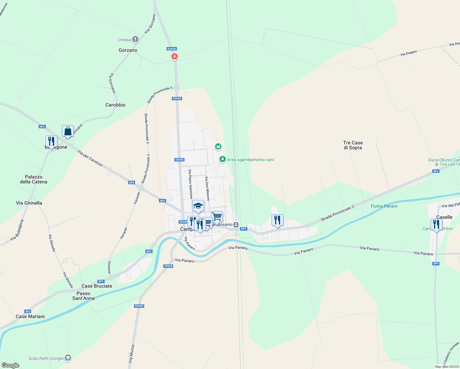 map of restaurants, bars, coffee shops, grocery stores, and more near 47 Via G. Marconi in Camposanto