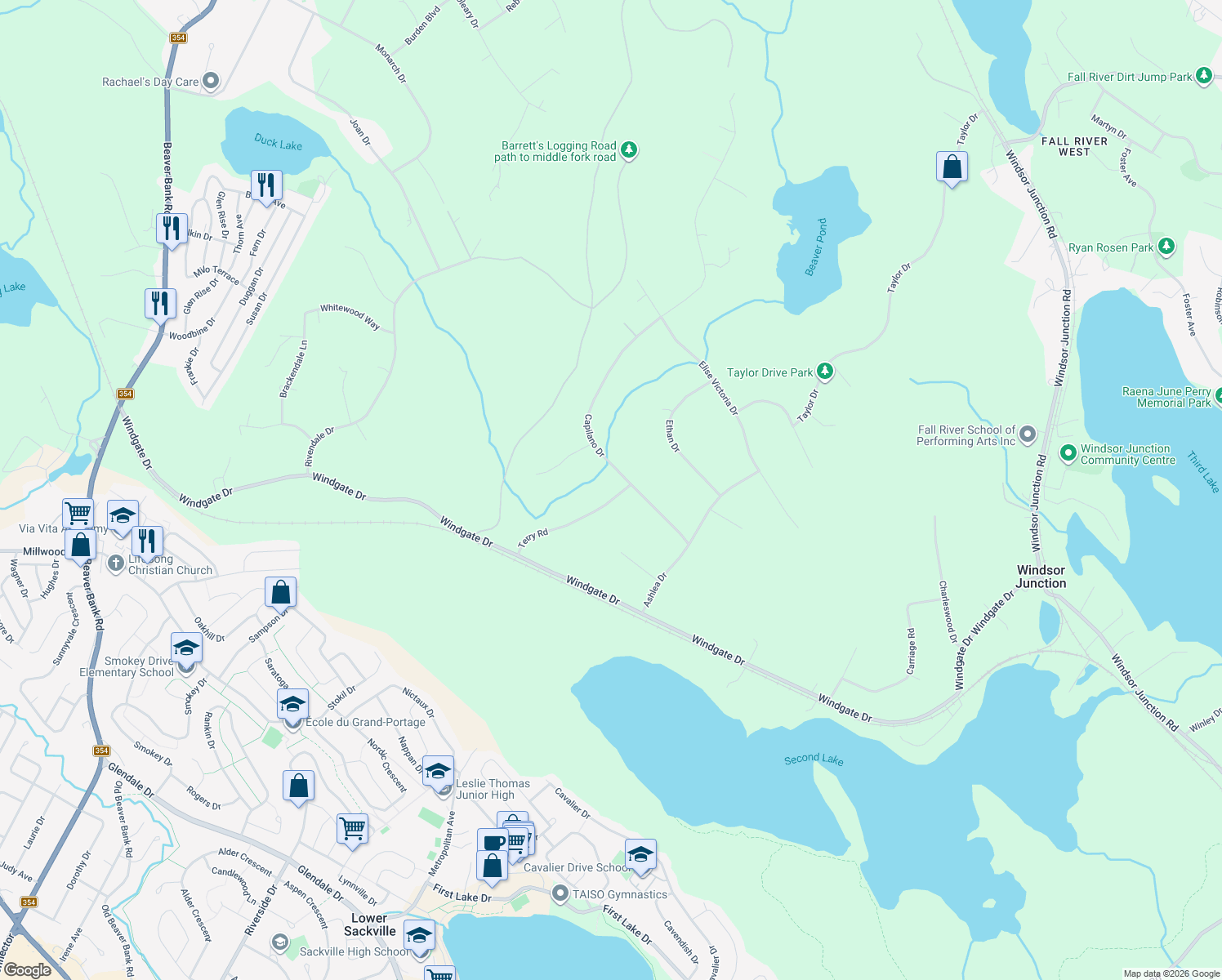 map of restaurants, bars, coffee shops, grocery stores, and more near 30 Terry Road in Windsor Junction