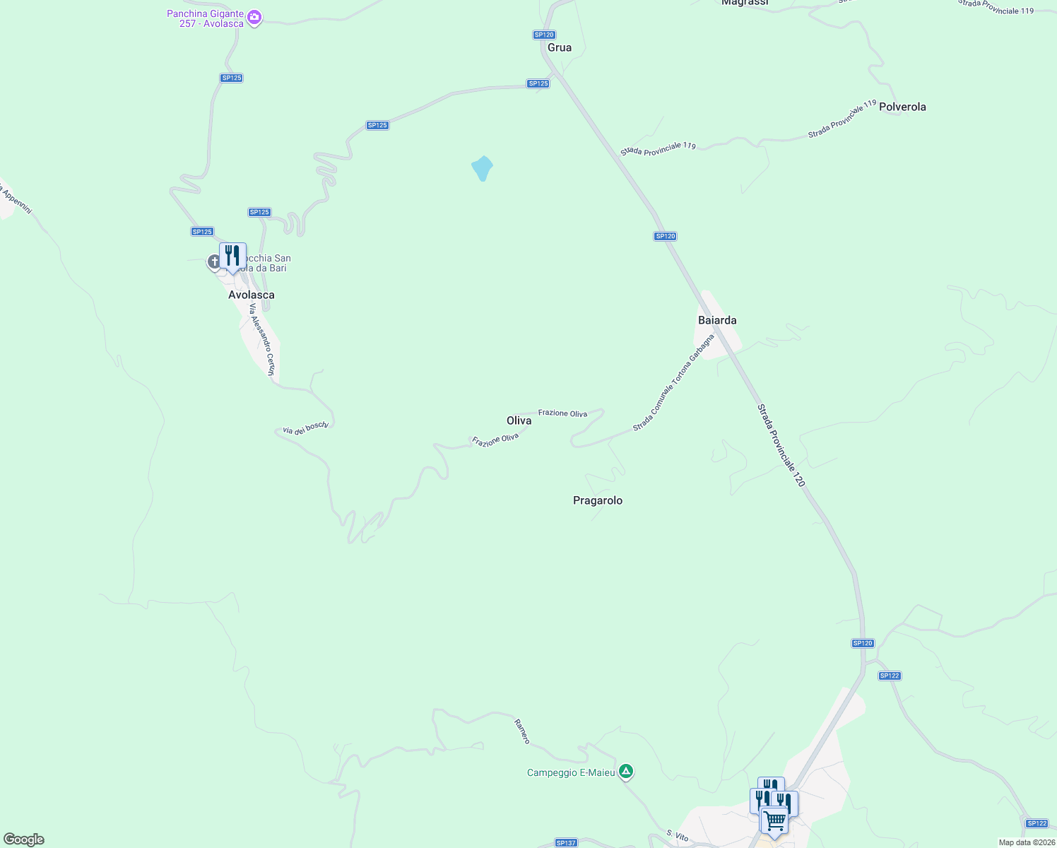 map of restaurants, bars, coffee shops, grocery stores, and more near 9 Frazione Oliva in Oliva