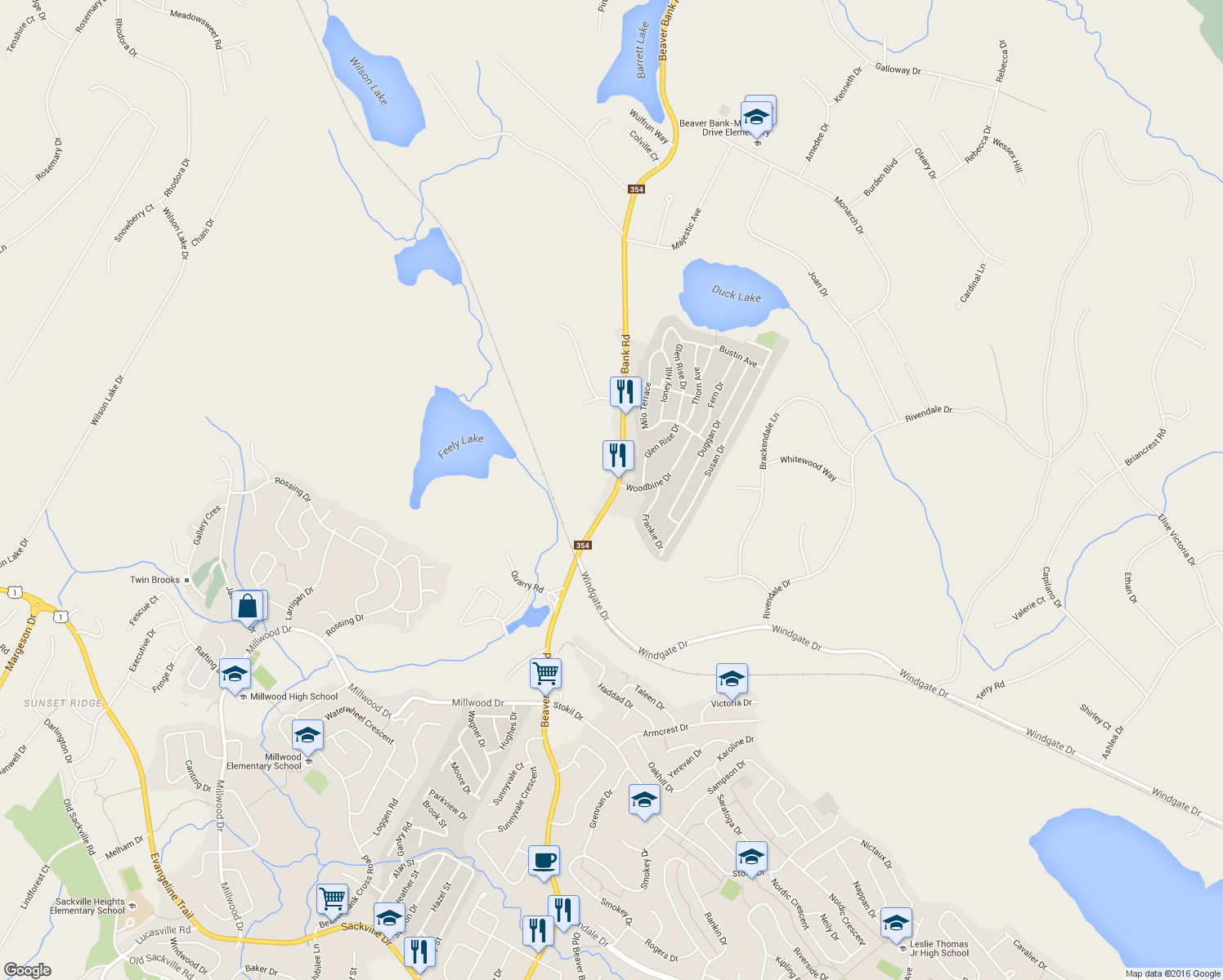 map of restaurants, bars, coffee shops, grocery stores, and more near 294 Beaver Bank Road in Beaver Bank