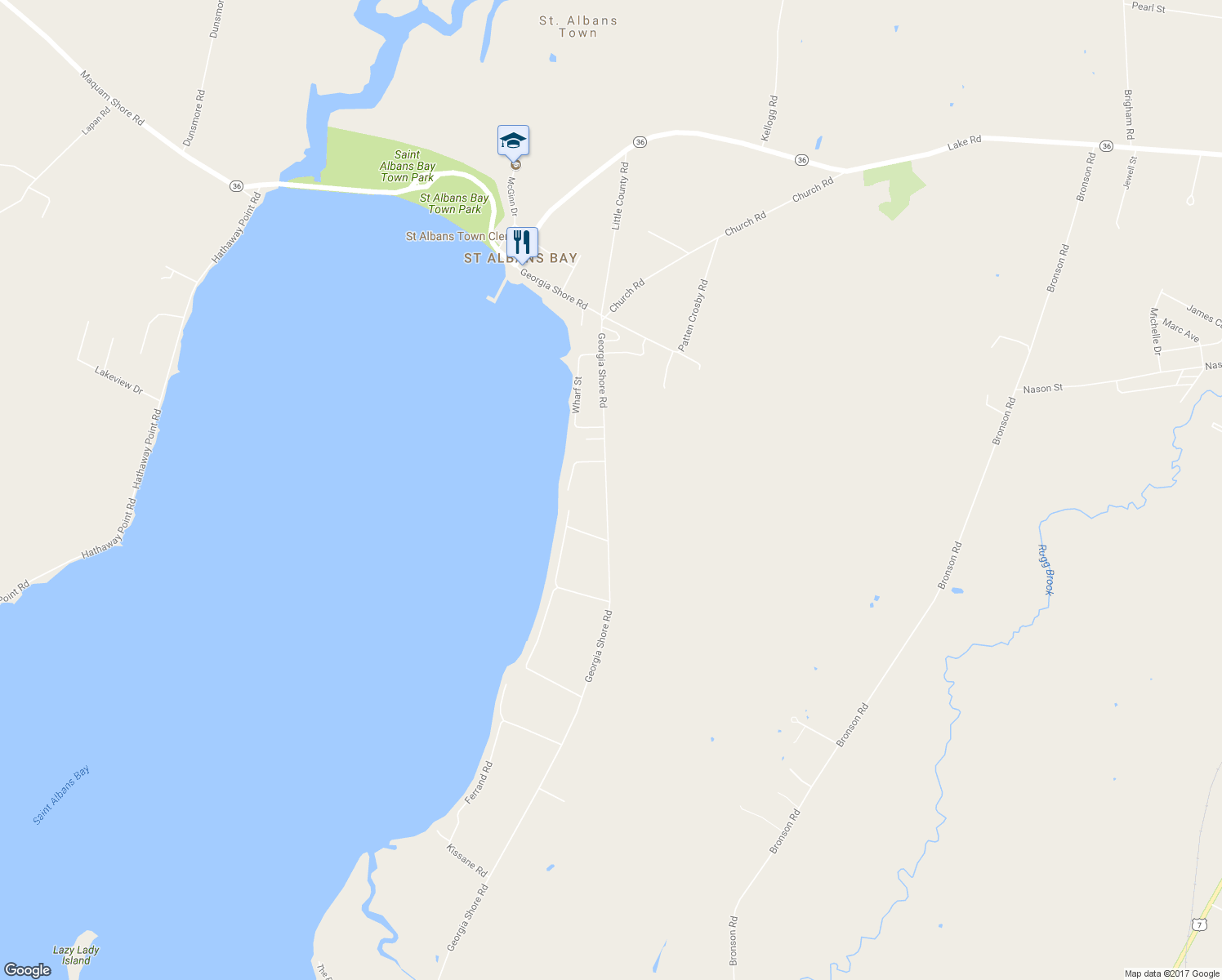 map of restaurants, bars, coffee shops, grocery stores, and more near 707 Georgia Shore Road in Saint Albans City