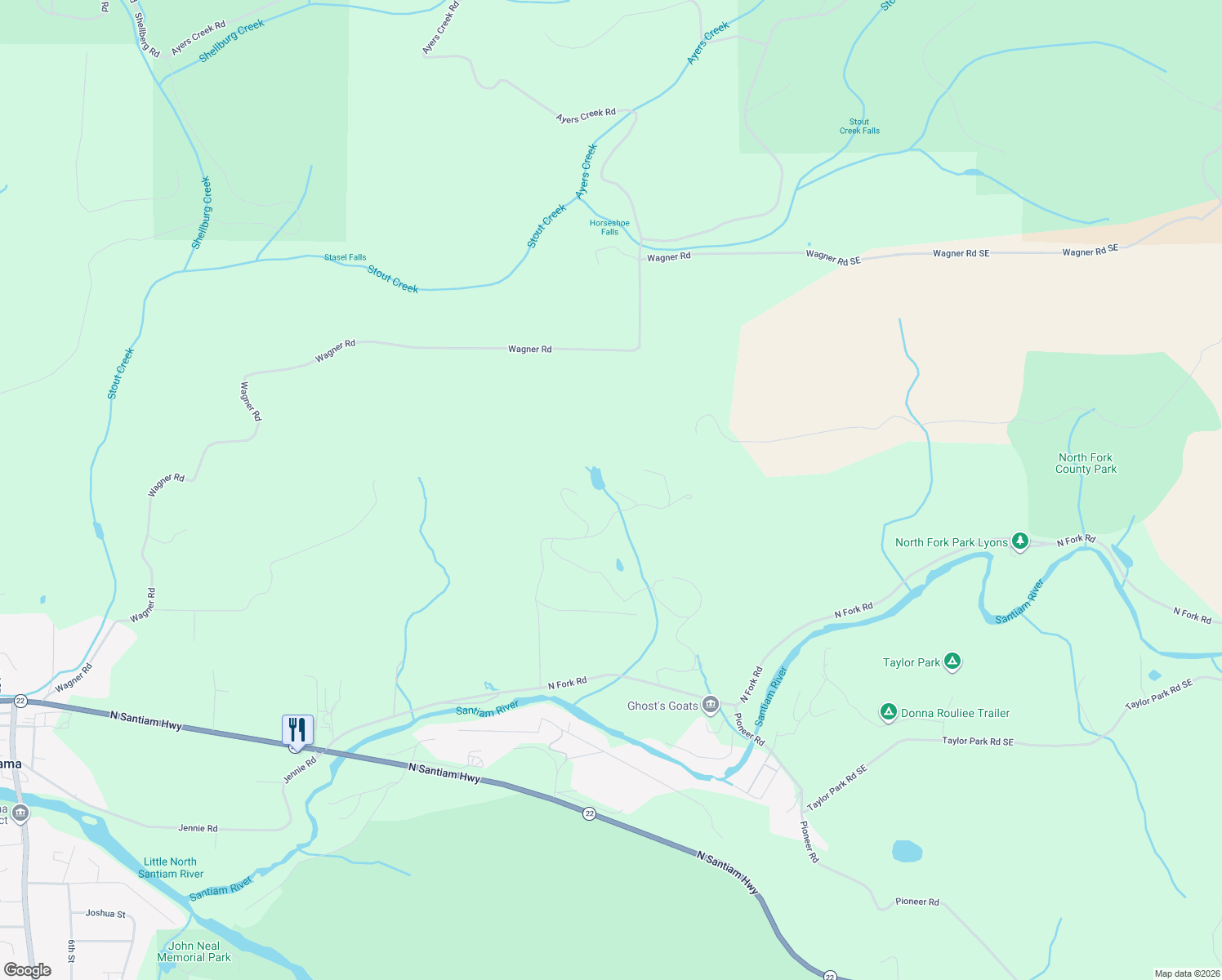 map of restaurants, bars, coffee shops, grocery stores, and more near 10915 Southeast Kubin Road in Lyons