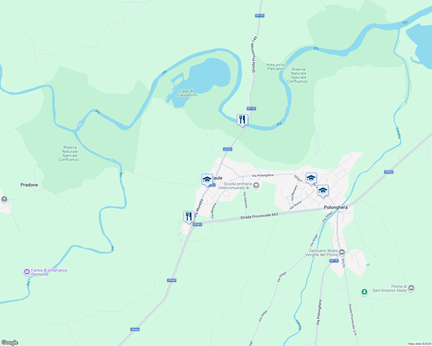 map of restaurants, bars, coffee shops, grocery stores, and more near 16 Via Severino Casana in Faule