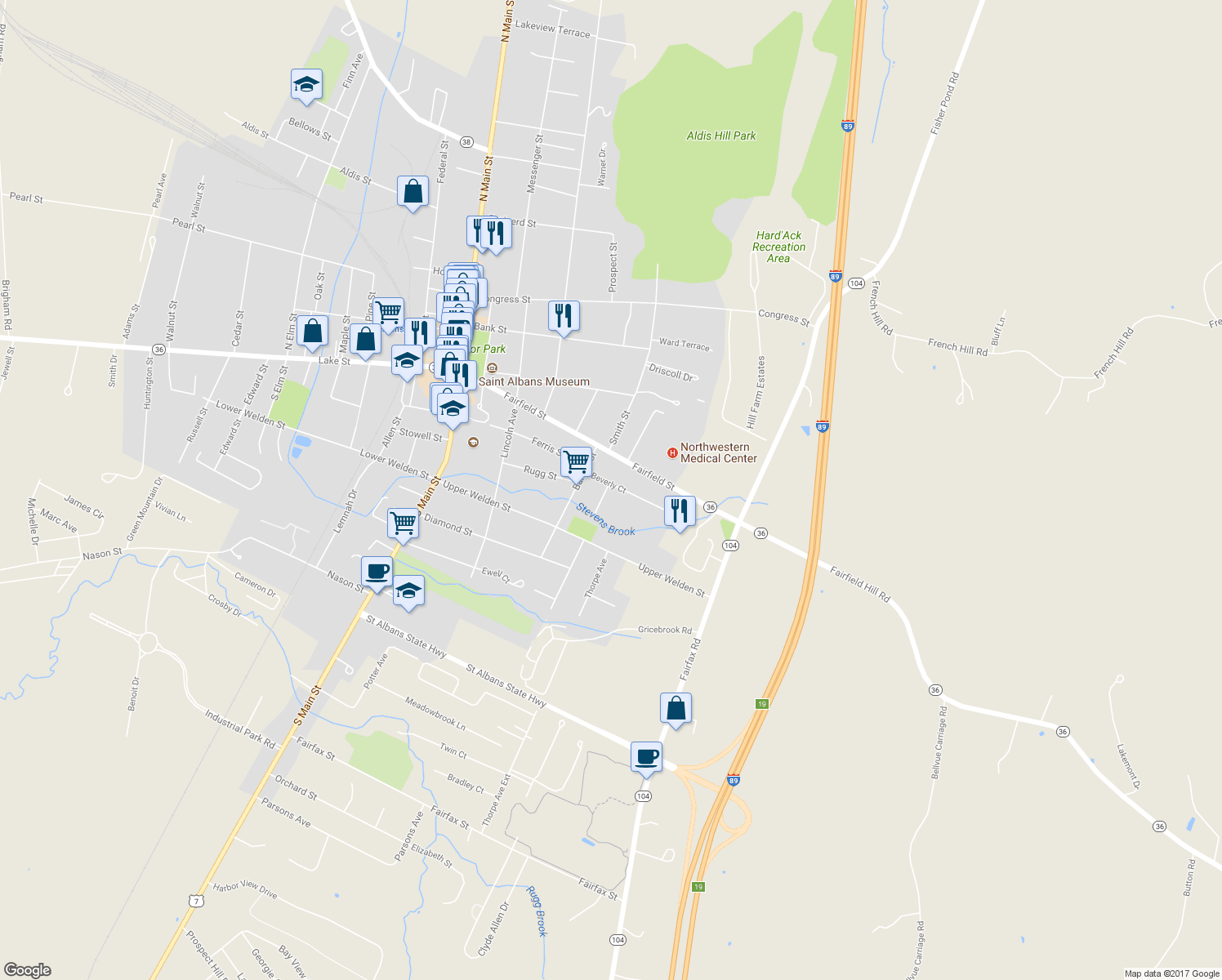 map of restaurants, bars, coffee shops, grocery stores, and more near 10 Beverly Court in Saint Albans City