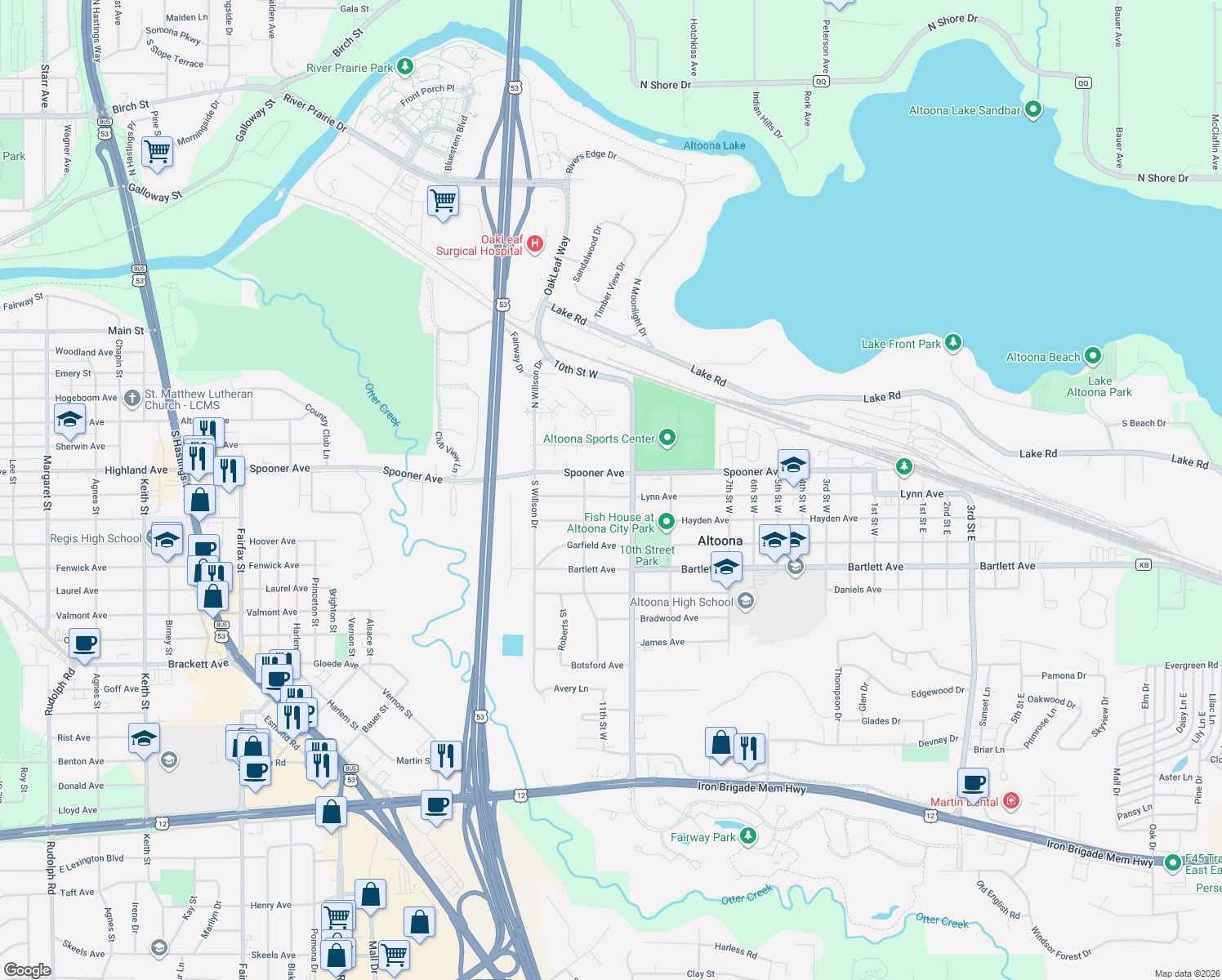 map of restaurants, bars, coffee shops, grocery stores, and more near 2428 Lynn Ave in Altoona