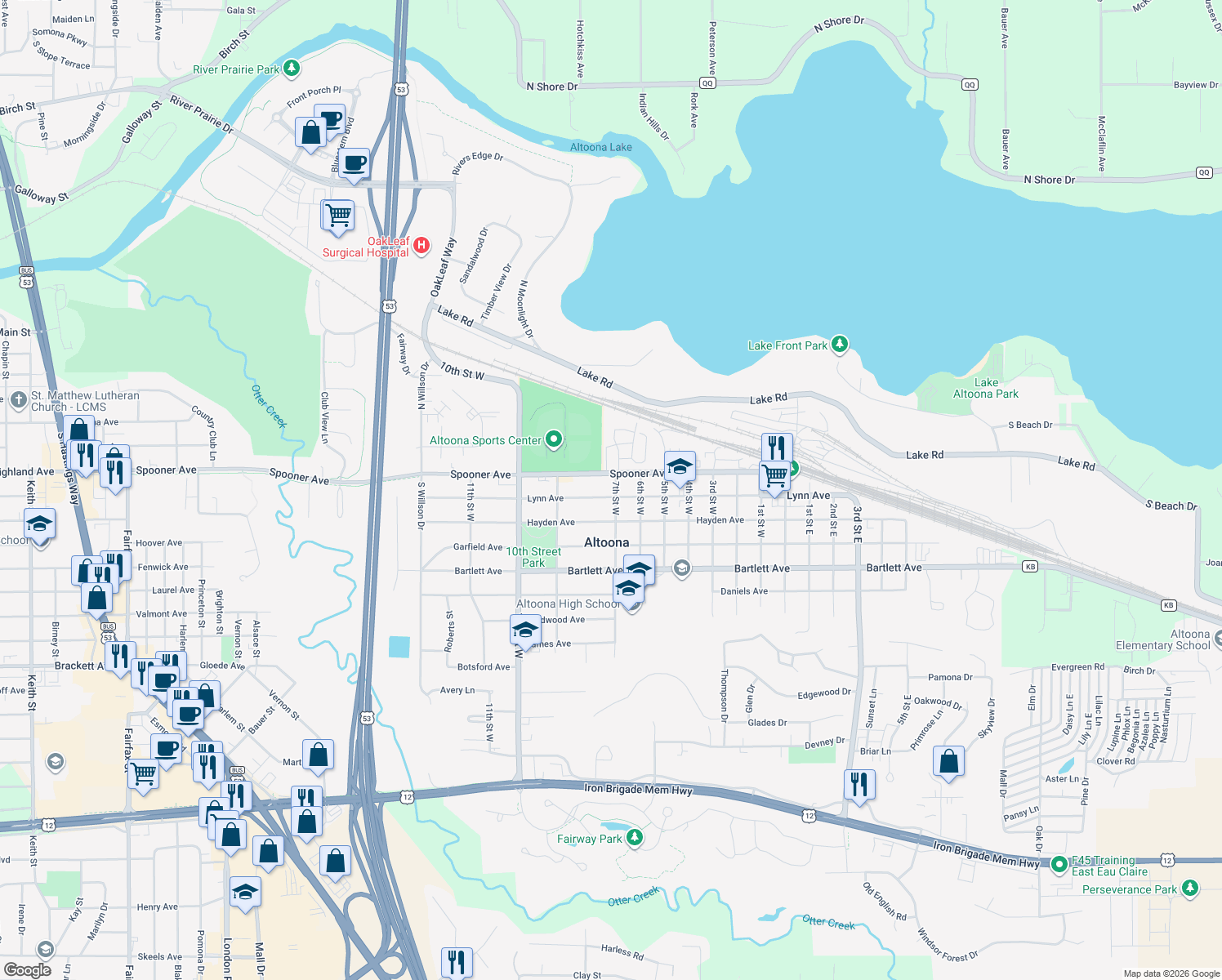 map of restaurants, bars, coffee shops, grocery stores, and more near 2104 Lynn Ave in Altoona