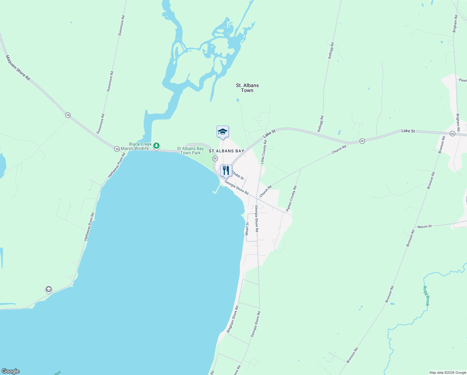 map of restaurants, bars, coffee shops, grocery stores, and more near 90 Georgia Shore Road in Saint Albans City