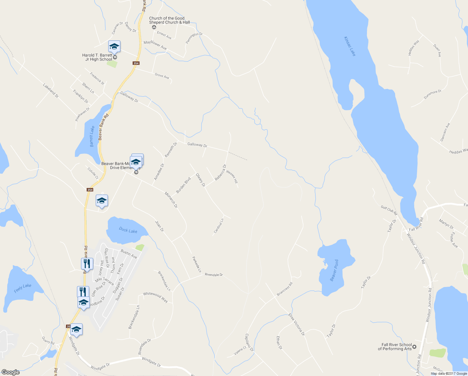 map of restaurants, bars, coffee shops, grocery stores, and more near 75 Wessex Hill in Beaver Bank