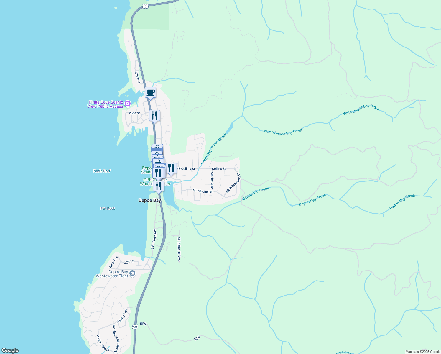 map of restaurants, bars, coffee shops, grocery stores, and more near 328 Sunnyview Lane in Depoe Bay