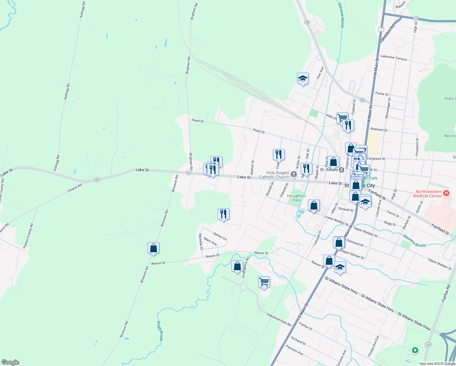 map of restaurants, bars, coffee shops, grocery stores, and more near 8 Smith Drive in Saint Albans City