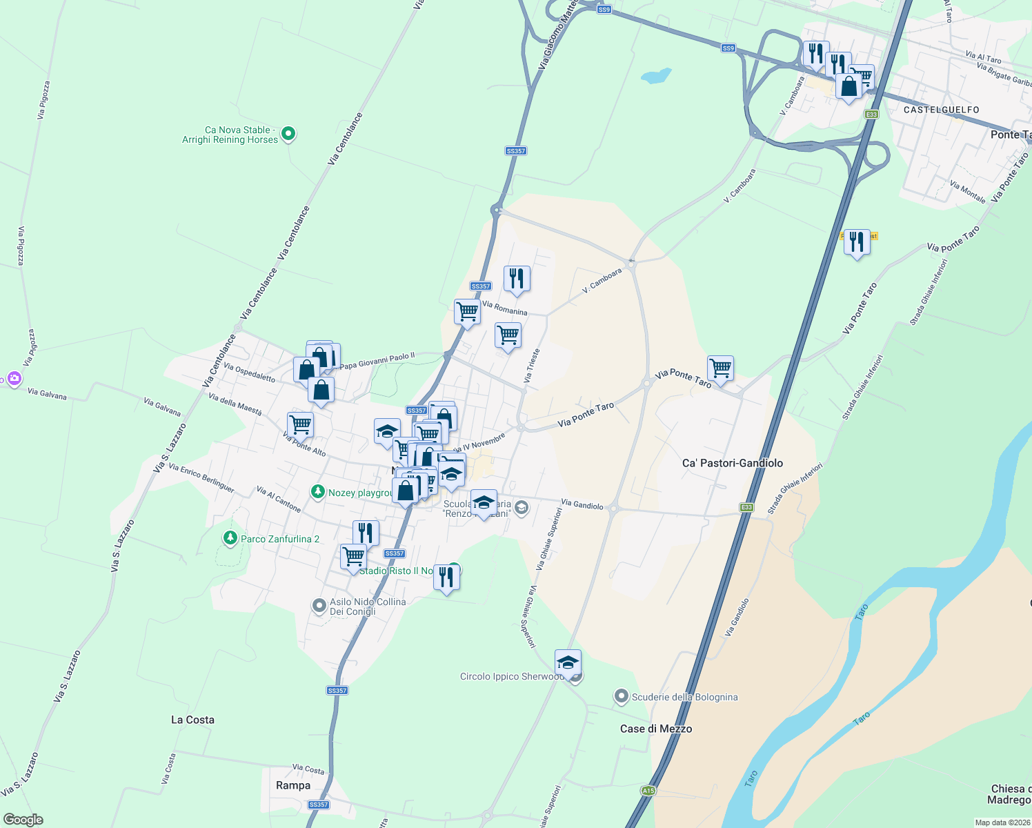 map of restaurants, bars, coffee shops, grocery stores, and more near 1 Via Ippolito Nievo in Noceto