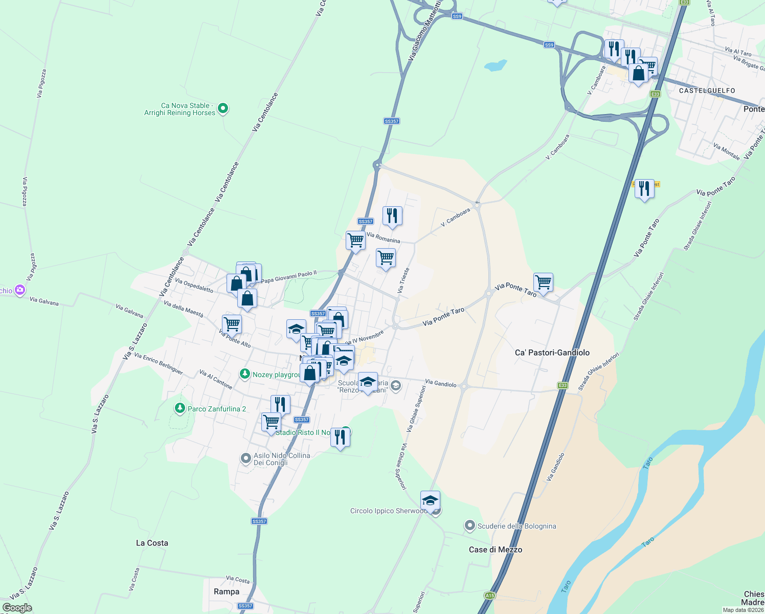map of restaurants, bars, coffee shops, grocery stores, and more near 1 Via Ippolito Nievo in Noceto