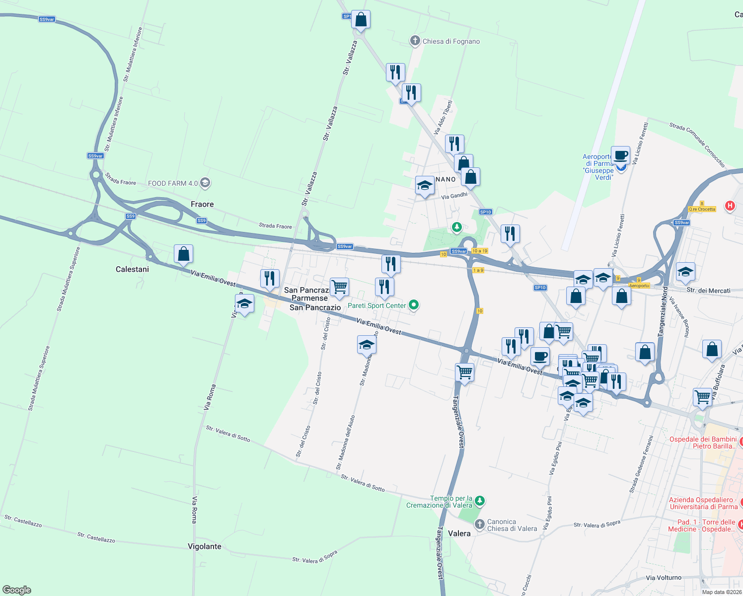 map of restaurants, bars, coffee shops, grocery stores, and more near 1 Enrico Bertoluzzi in Parma