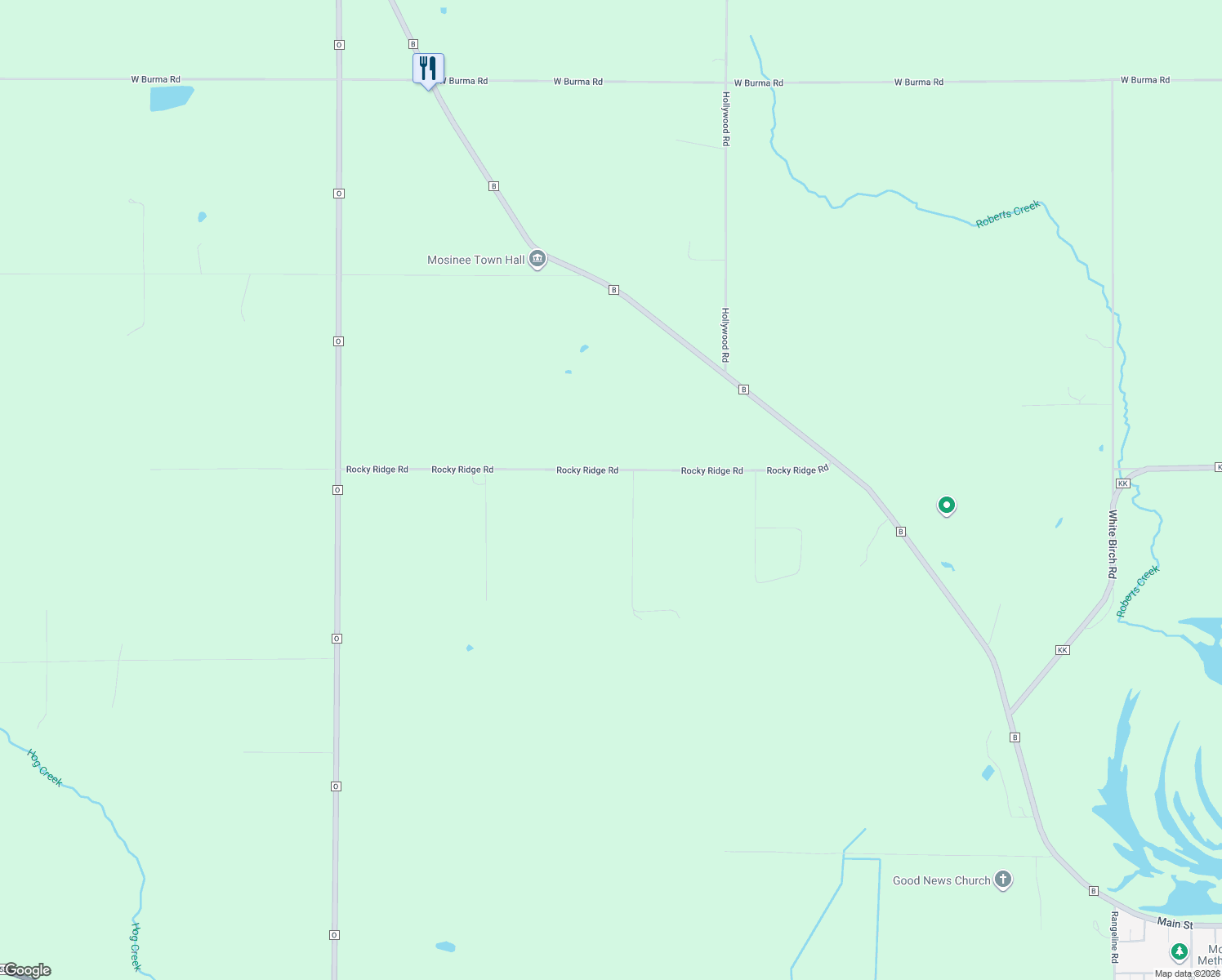 map of restaurants, bars, coffee shops, grocery stores, and more near 985 Rocky Ridge Rd in Mosinee