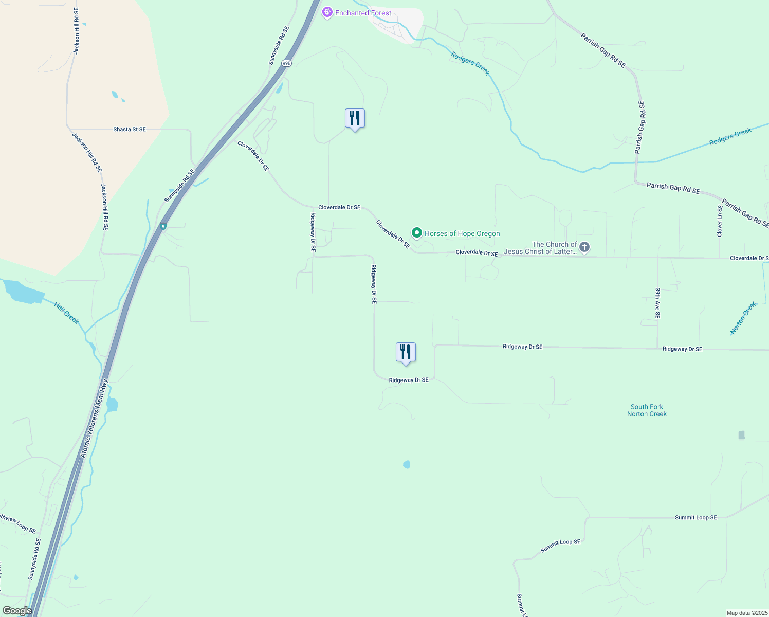map of restaurants, bars, coffee shops, grocery stores, and more near 2763 Ridgeway Dr SE in Turner