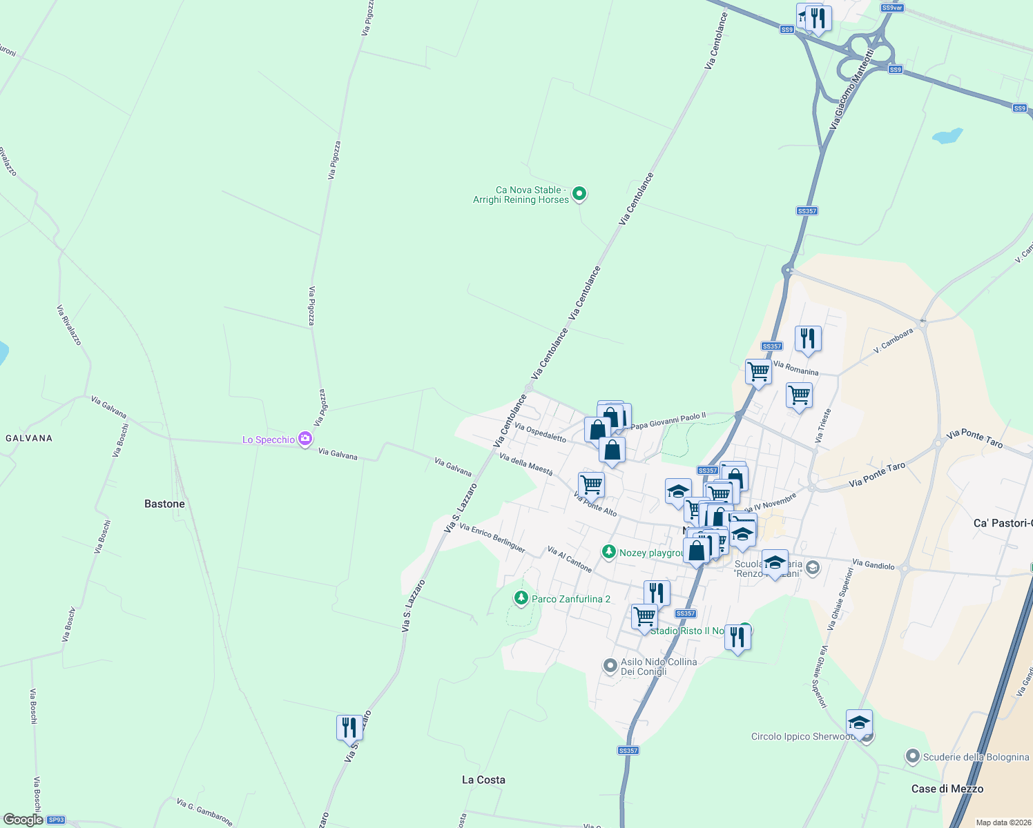 map of restaurants, bars, coffee shops, grocery stores, and more near 6b Via Centolance in Provincia di Parma