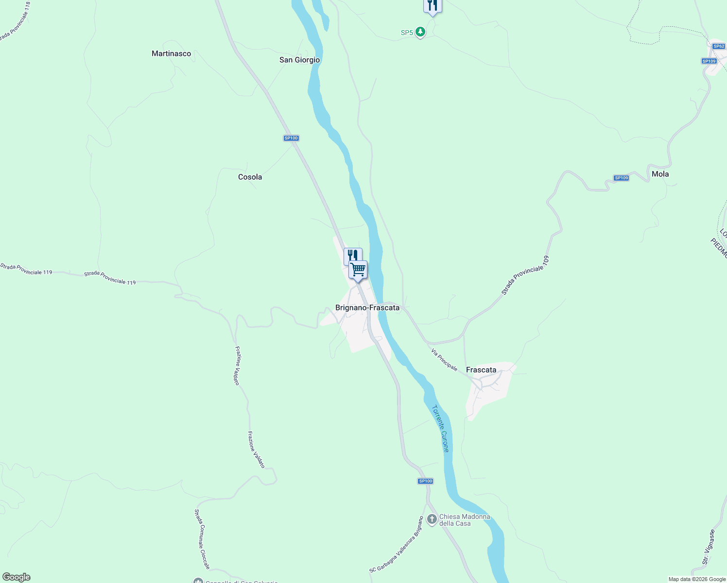 map of restaurants, bars, coffee shops, grocery stores, and more near 40 Via Roma in Brignano