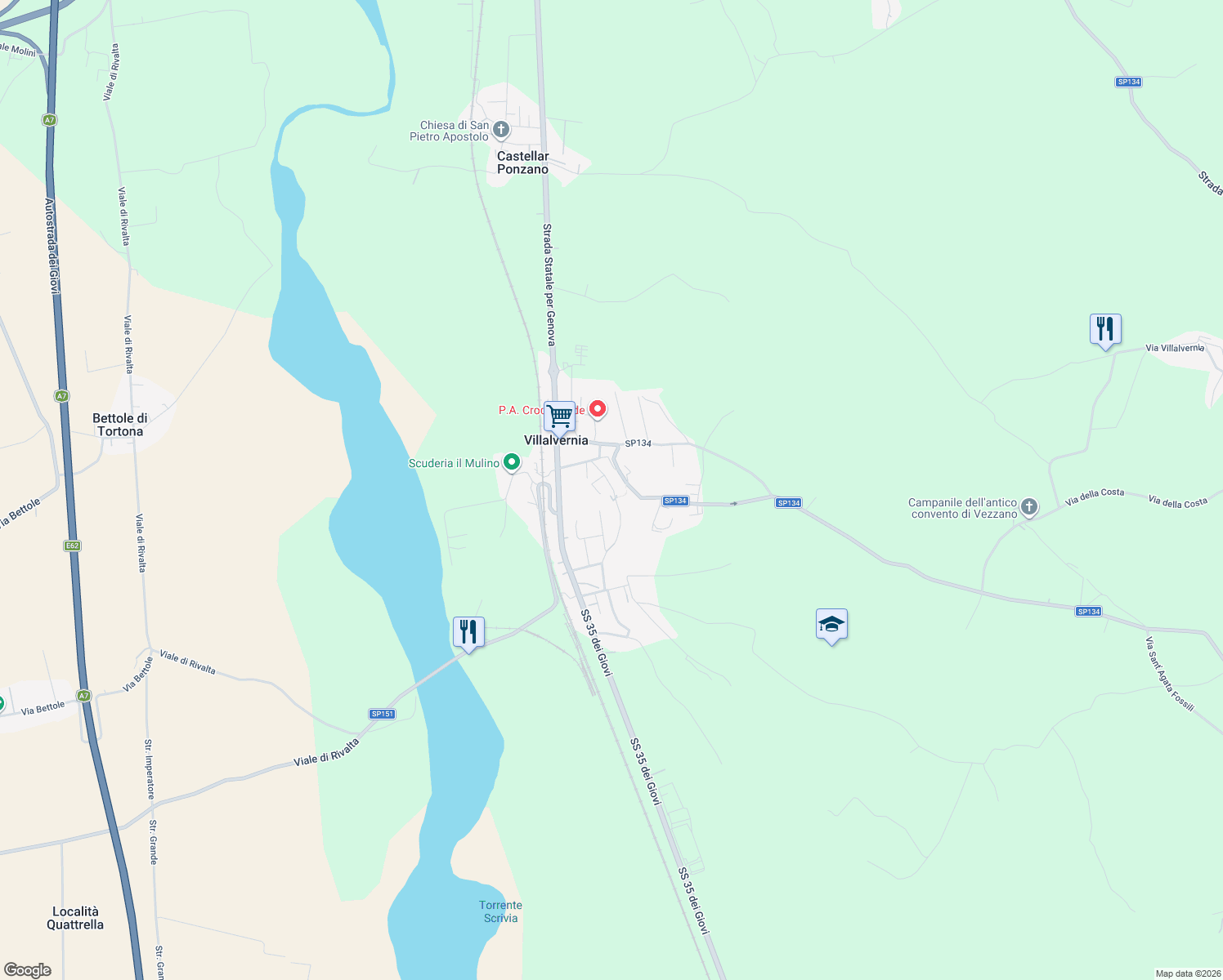 map of restaurants, bars, coffee shops, grocery stores, and more near 39BIS Via Camillo Benso Conte di Cavour in Villalvernia