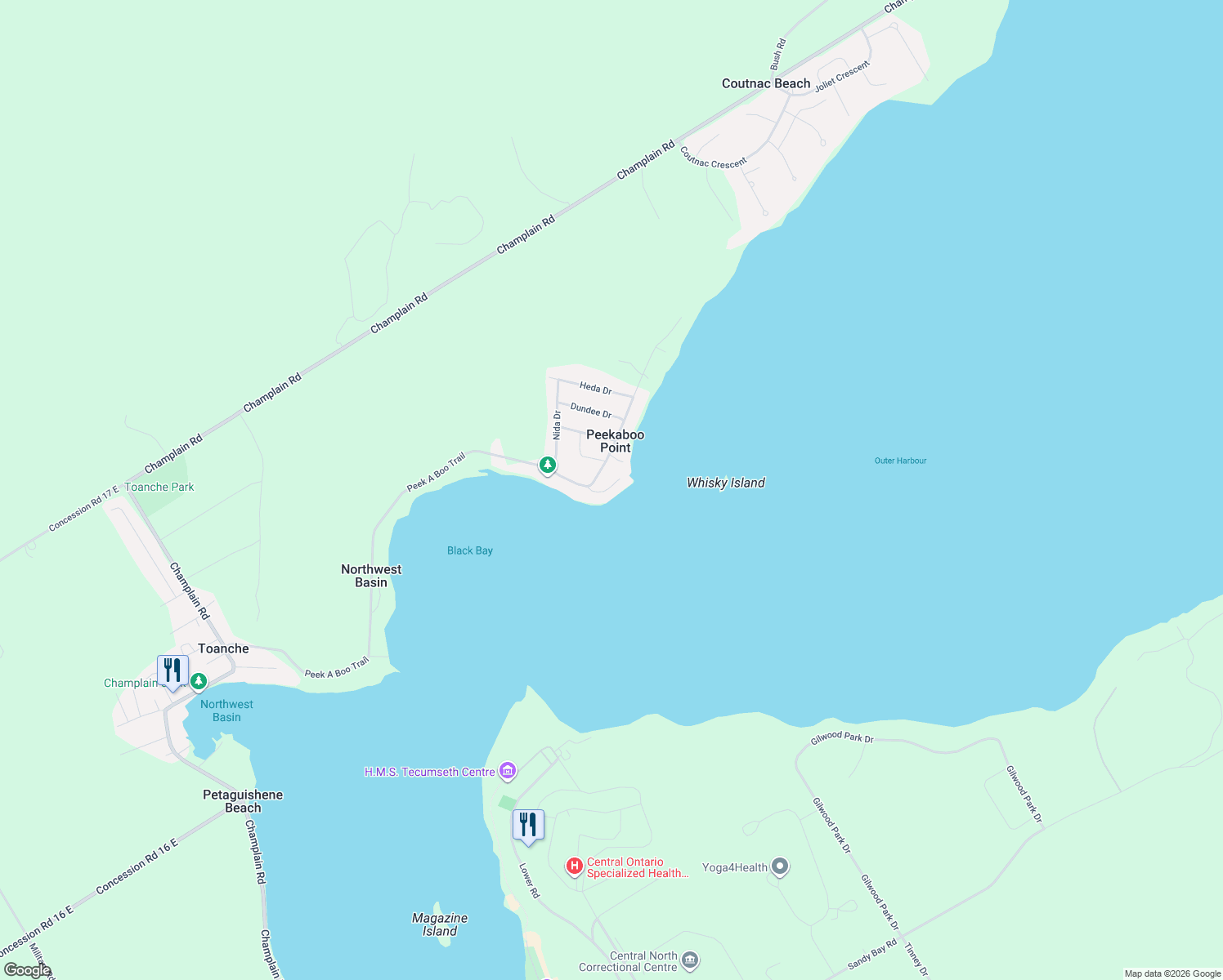 map of restaurants, bars, coffee shops, grocery stores, and more near 15 Bow Road in Simcoe County