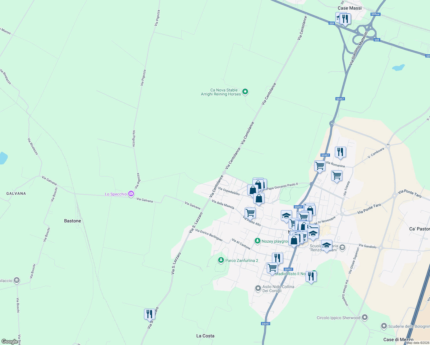 map of restaurants, bars, coffee shops, grocery stores, and more near 6b Via Centolance in Provincia di Parma