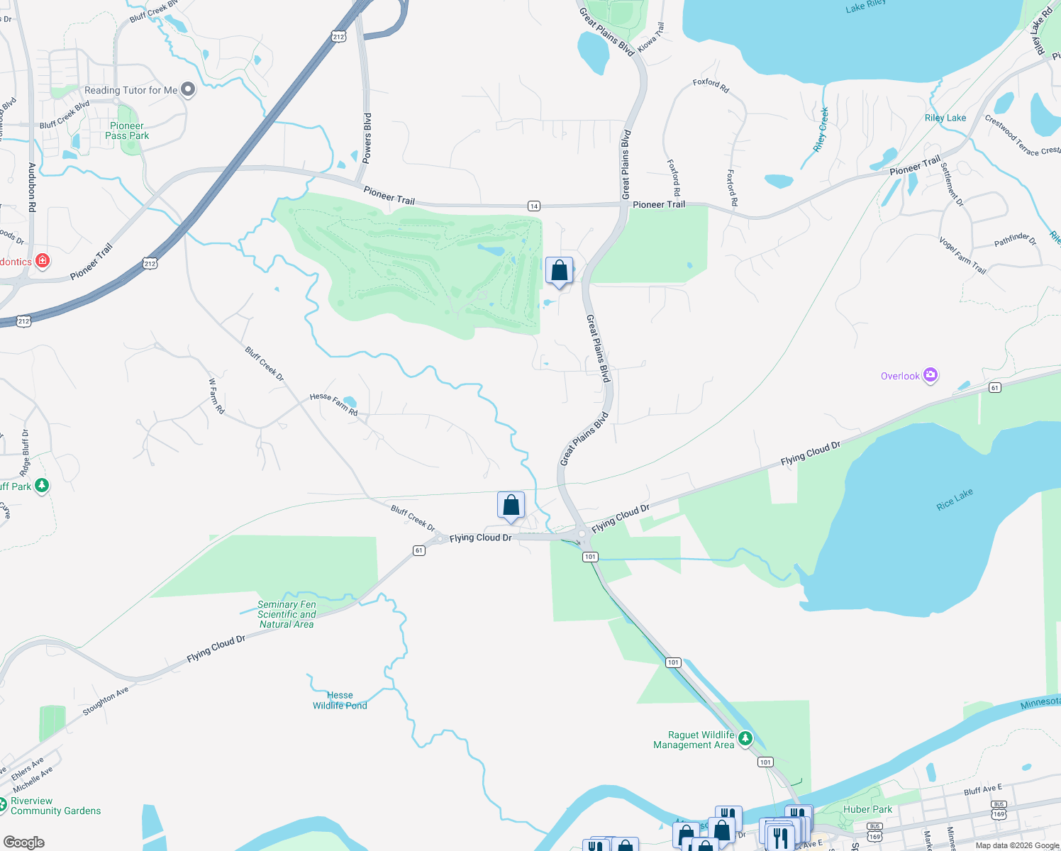 map of restaurants, bars, coffee shops, grocery stores, and more near 10300 Mandan Cir in Chaska