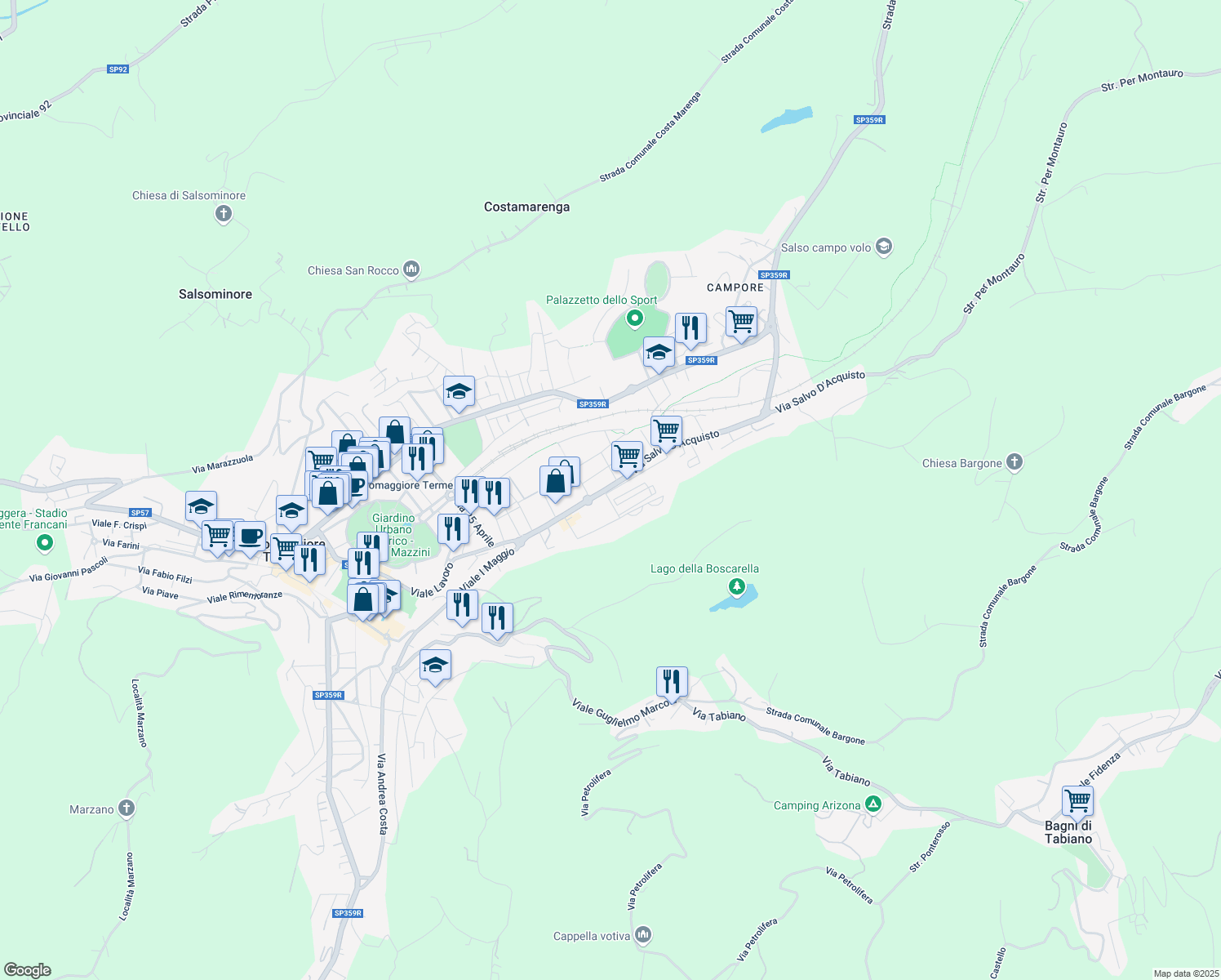 map of restaurants, bars, coffee shops, grocery stores, and more near 13D Via Fidenza in Salsomaggiore Terme