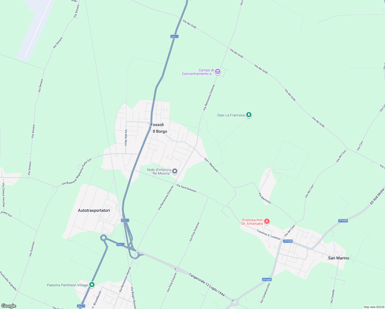 map of restaurants, bars, coffee shops, grocery stores, and more near 24 Via Remesina Esterna in Fossoli